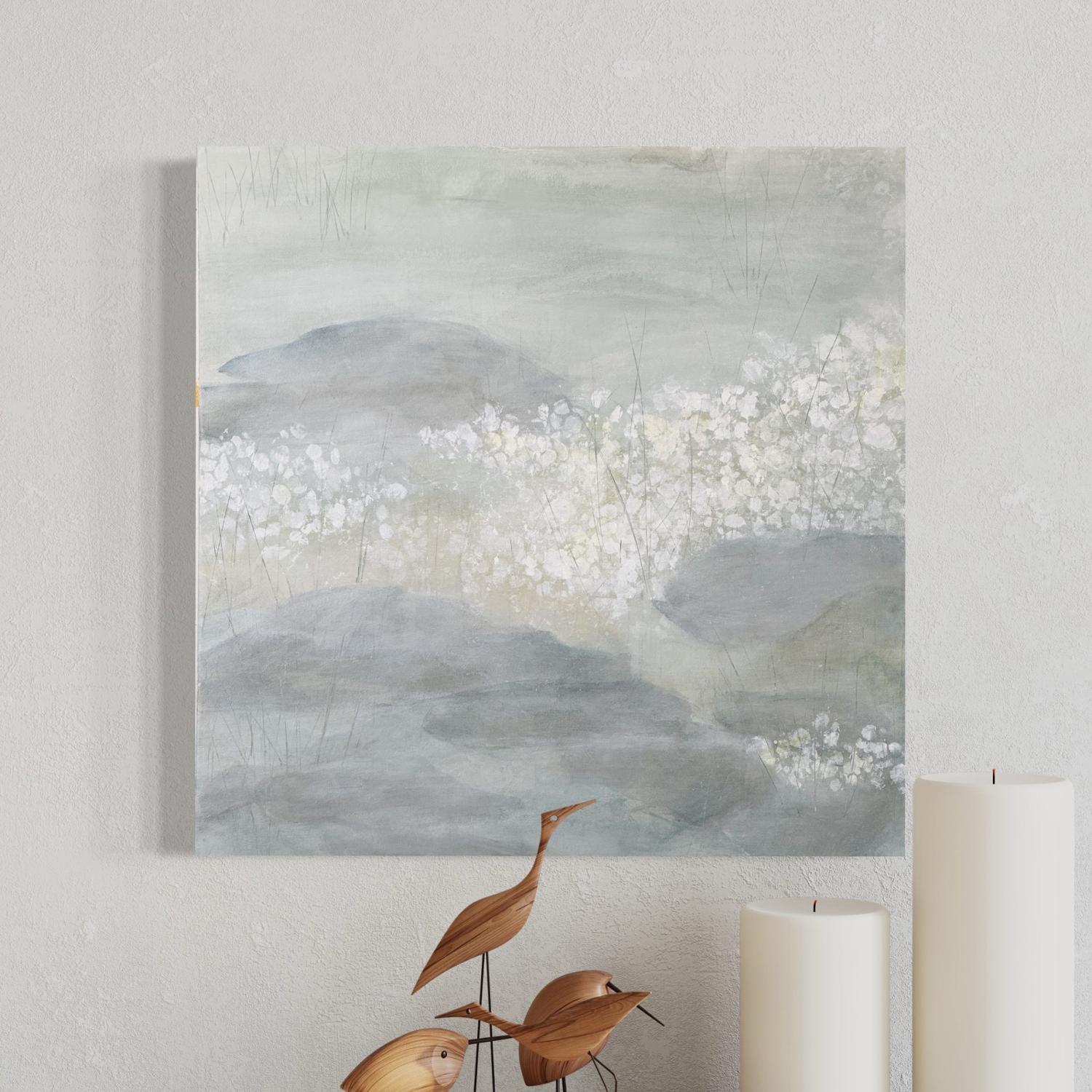 The Pond in February 3, lily pond, neutral, soft art For Sale 1