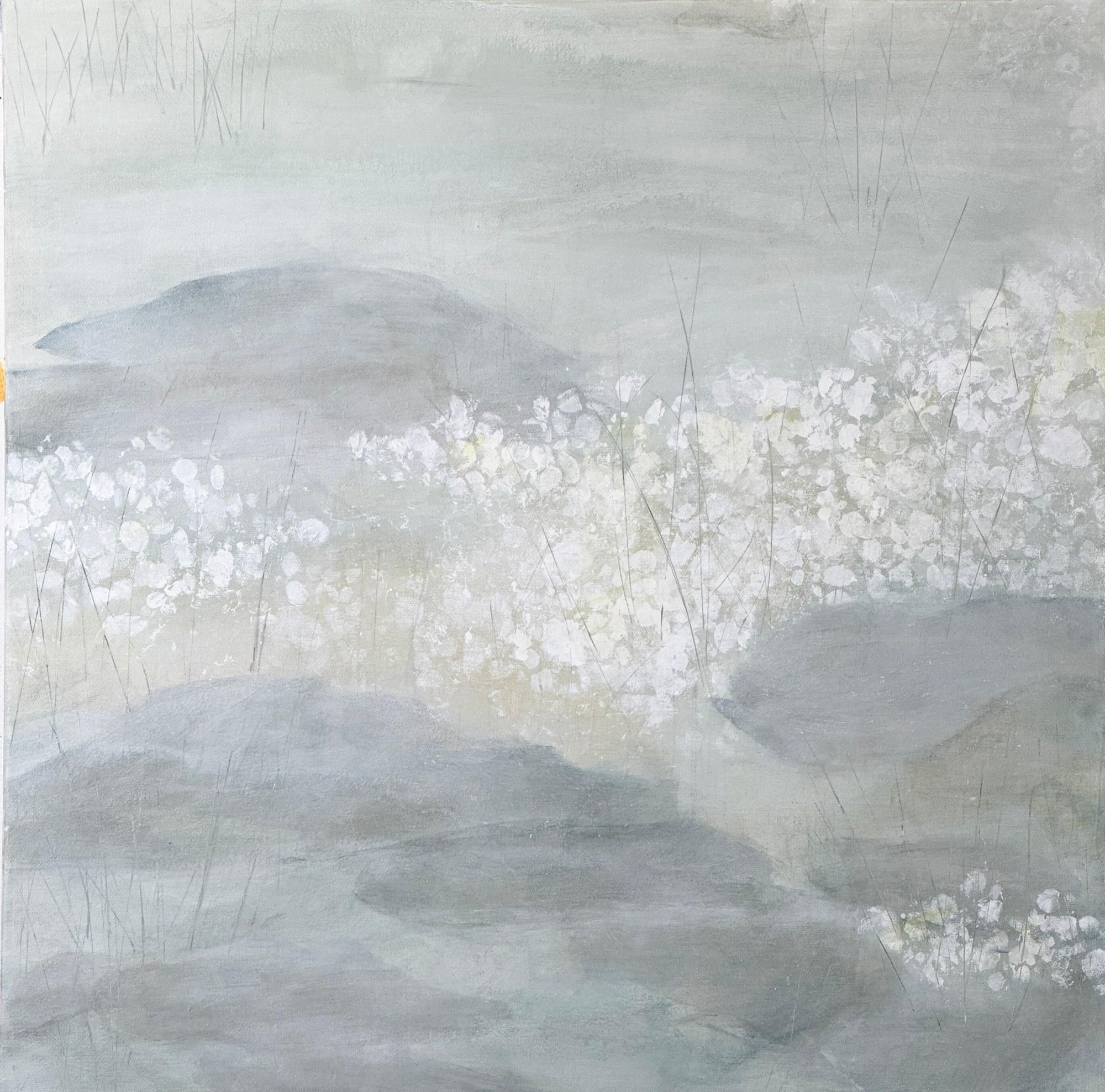Juanita Bellavance  Abstract Painting – Der Teich am 3. Februar, Fliederteich, neutrale, weiche Kunst
