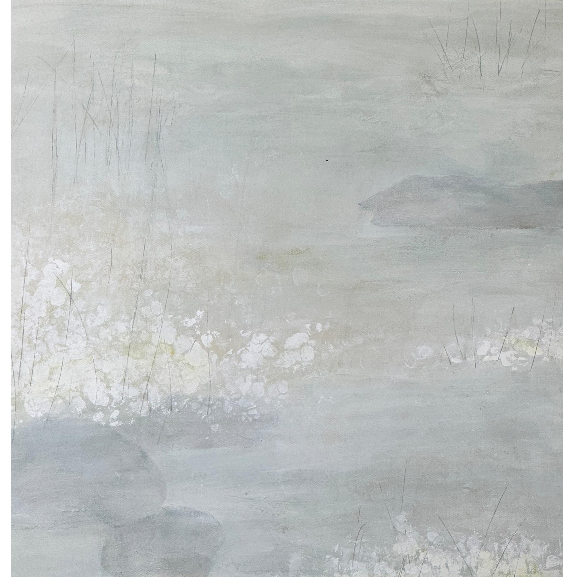 Abstract Painting di Juanita Bellavance  - Lo stagno di febbraio 4, stagno di ninfee, neutro, soft art