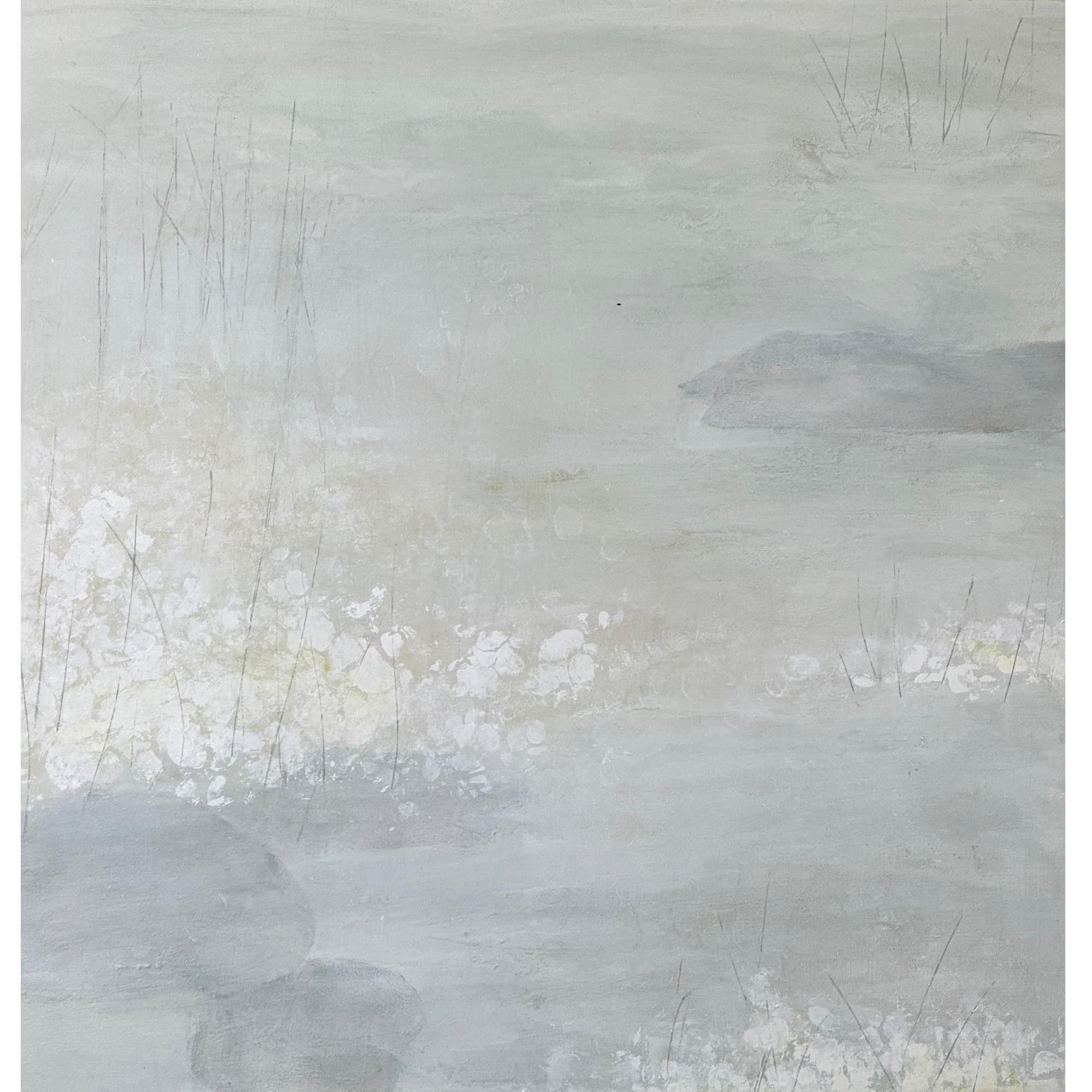 Juanita Bellavance  Abstract Painting - The Pond in February 4, lily pond, neutral, soft art