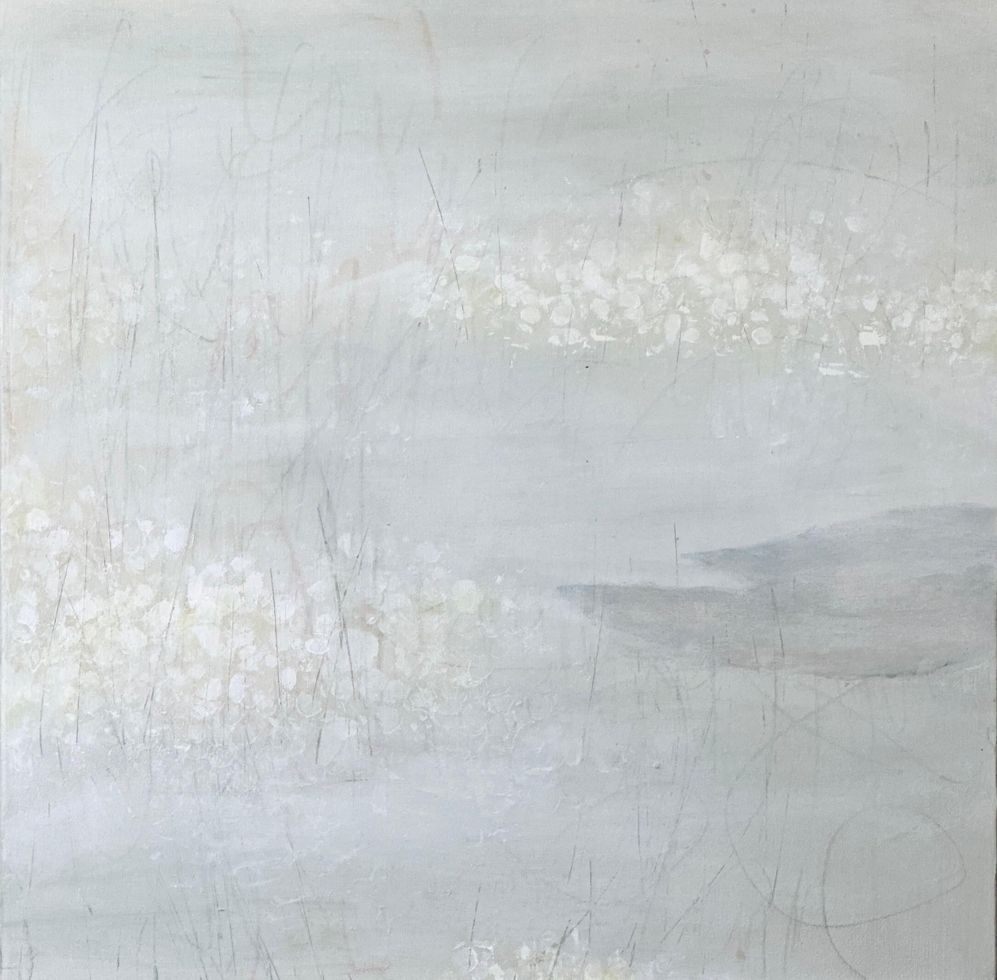 Juanita Bellavance  Abstract Painting - The Pond in February 6, lily pond, neutral, soft art