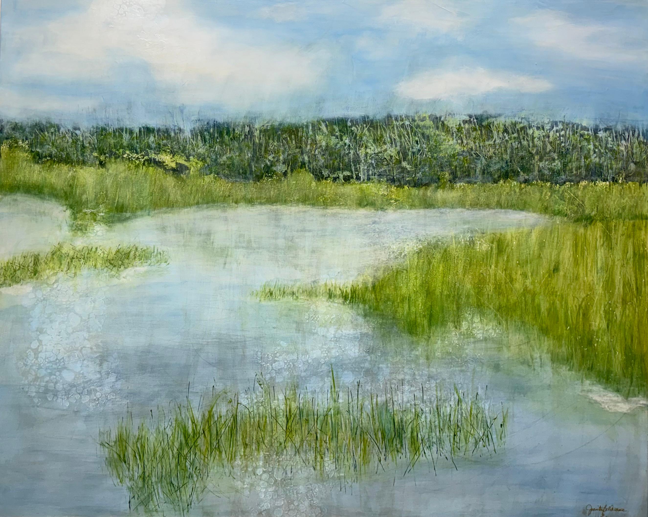 Timelessness – Original Abstract Marsh Landscape Painting, blue, green, water
