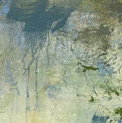 Transcending time, Contemporary painting, blue, yellow, gray, olive green