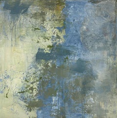 Transcending time, Contemporary painting, blue, yellow, gray, olive green