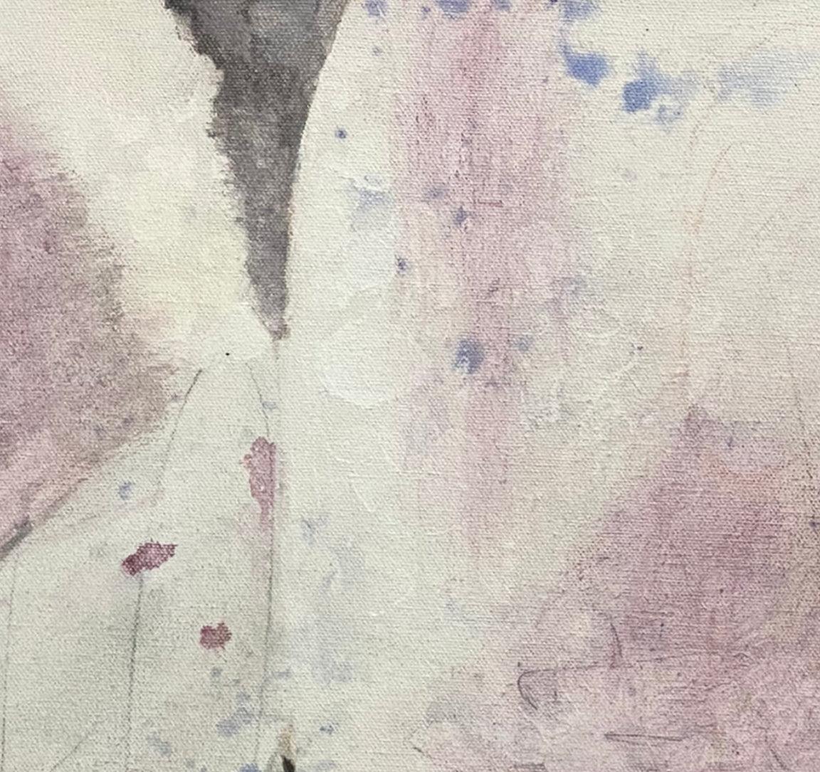 Variation 11, pink, white, nature inspired leaf composition seems floral - Painting by Juanita Bellavance 