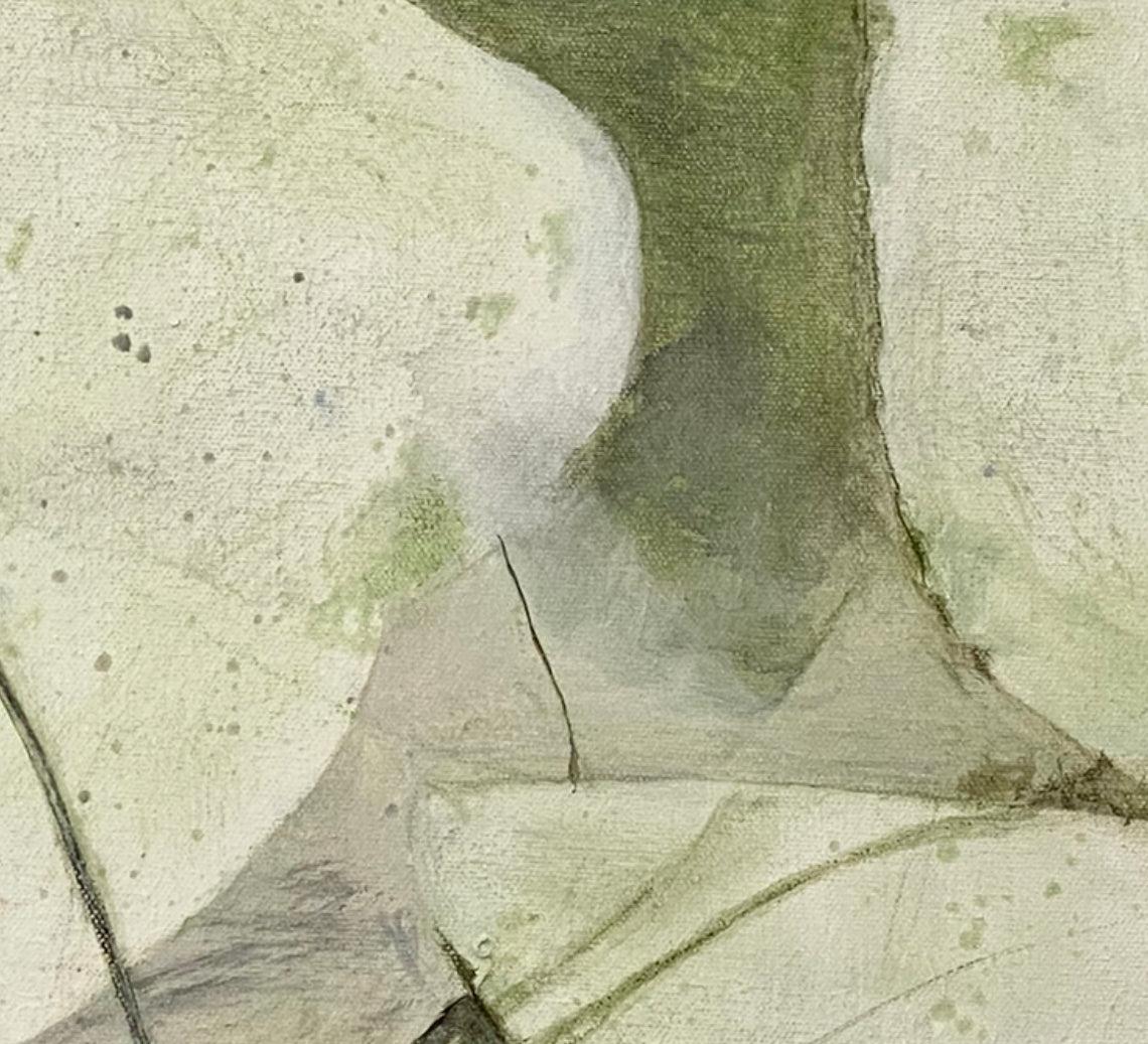 Variazione 12, verde, bianco, composizione botanica moderna in vendita 1