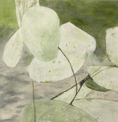 Variation 12, green, white, botanical modern composition