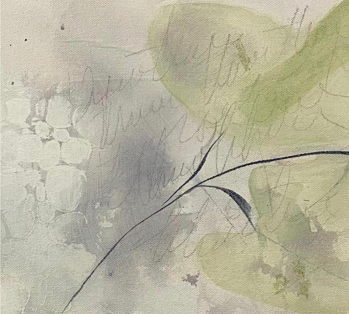 Variazione 15, Greene & Greene, bianco, Arte murale contemporanea, colori freschi di primavera - Abstract Painting Beige di Juanita Bellavance 
