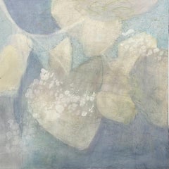 Variation 3, blue, cream, abstract botanical, nature inspired. 