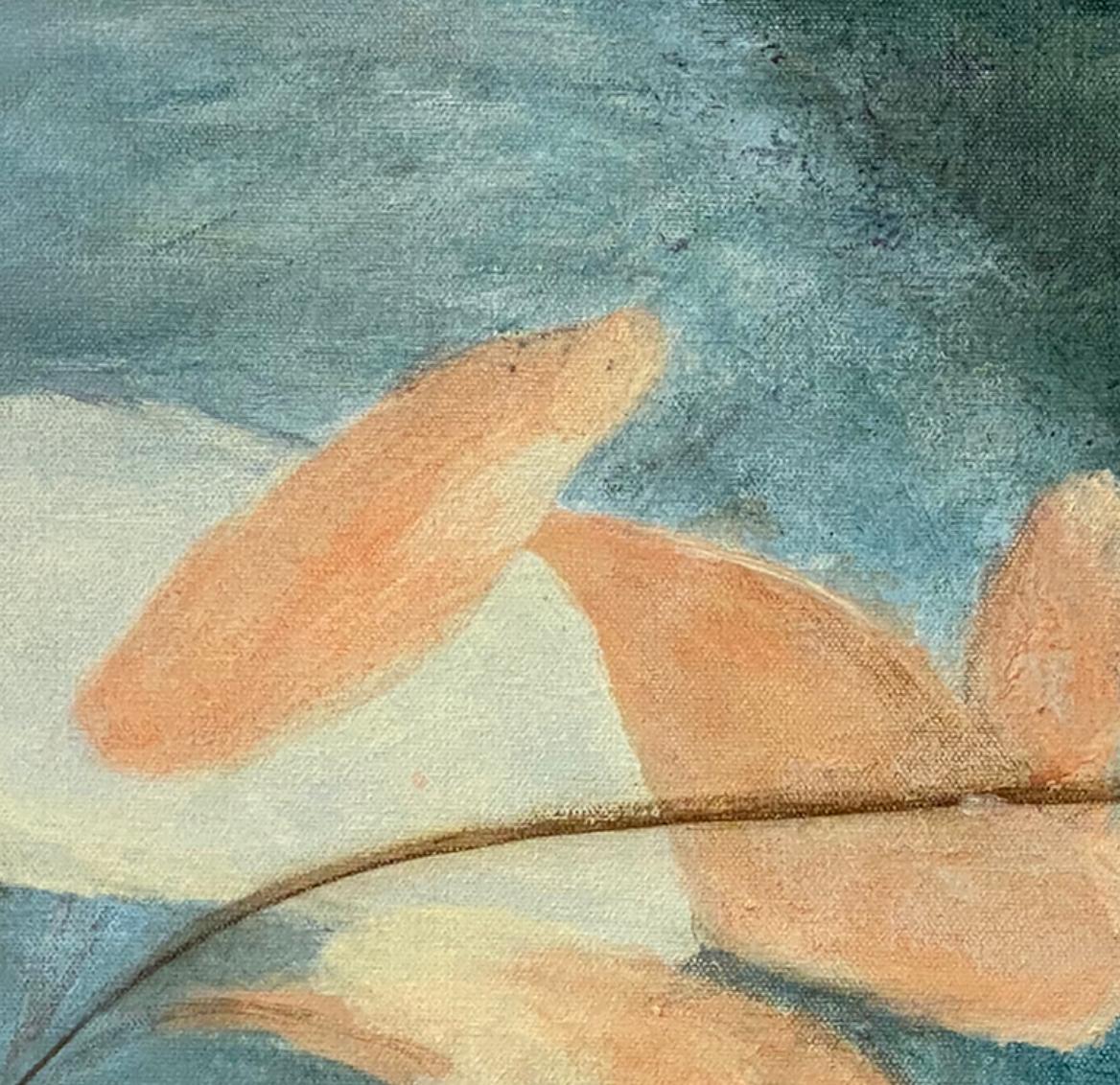 Variazione 4, arancione, blu, ispirato alla natura, impressionismo astratto, contemporaneo - Painting Impressionismo astratto di Juanita Bellavance 