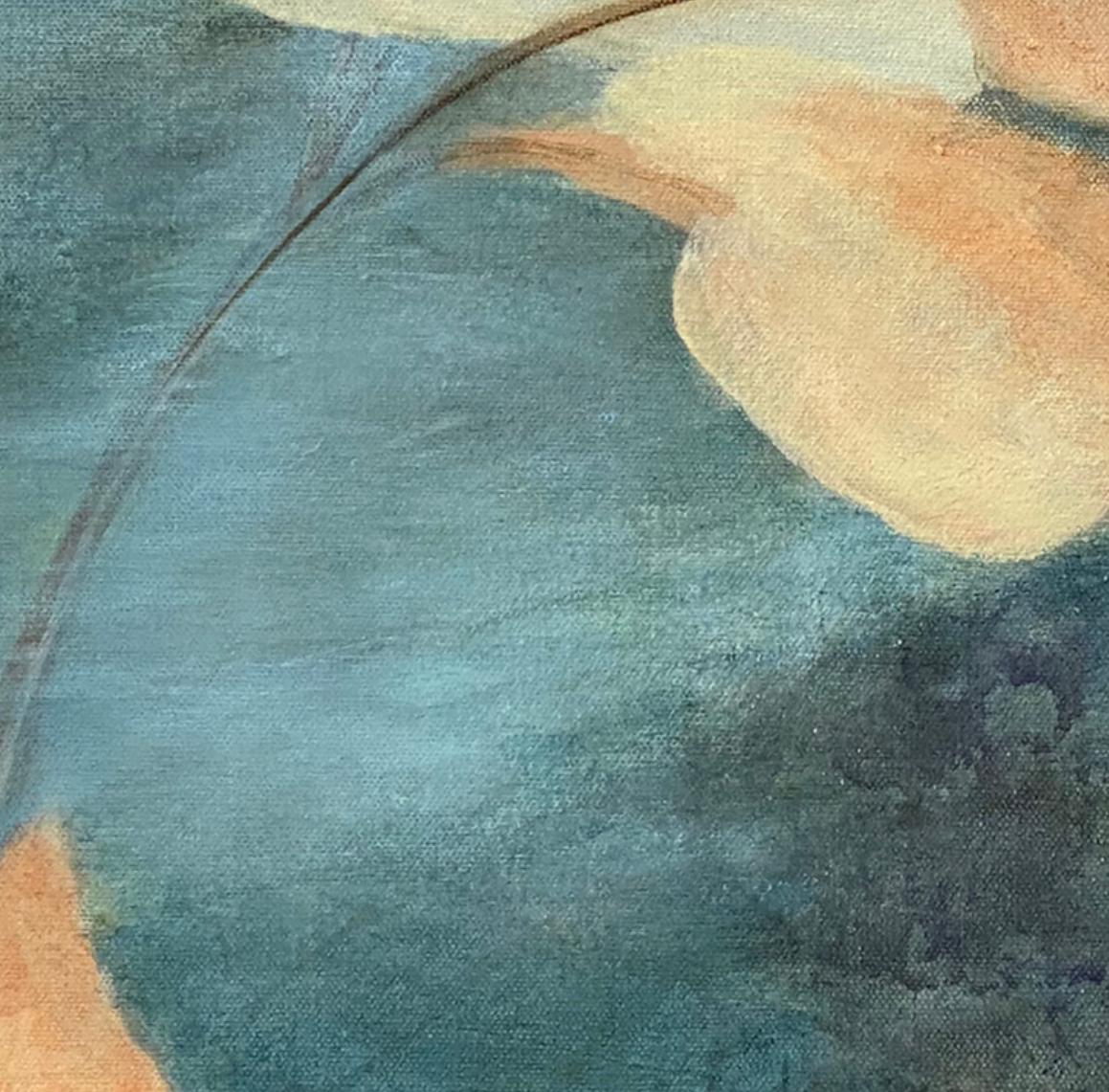 Paesaggio contemporaneo arancione e blu, arte da parete originale.  