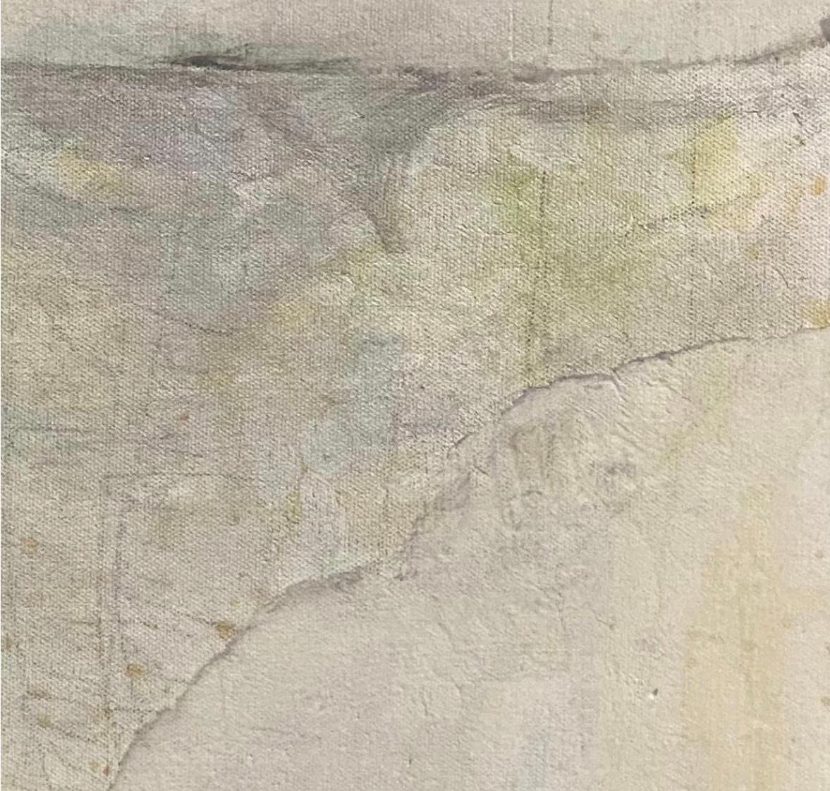 Variation 6, white on white, contemporary nature inspired - Gray Abstract Painting by Juanita Bellavance 