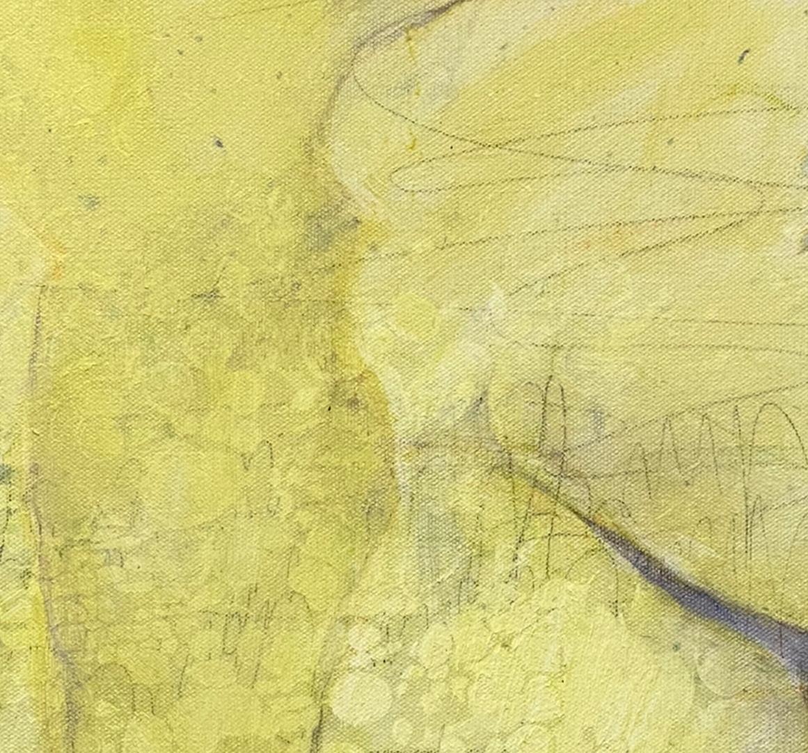 Variación 7, amarillo, bígaro, contemporáneo inspirado en la naturaleza, floralesco - Painting Impresionista abstracto de Juanita Bellavance 