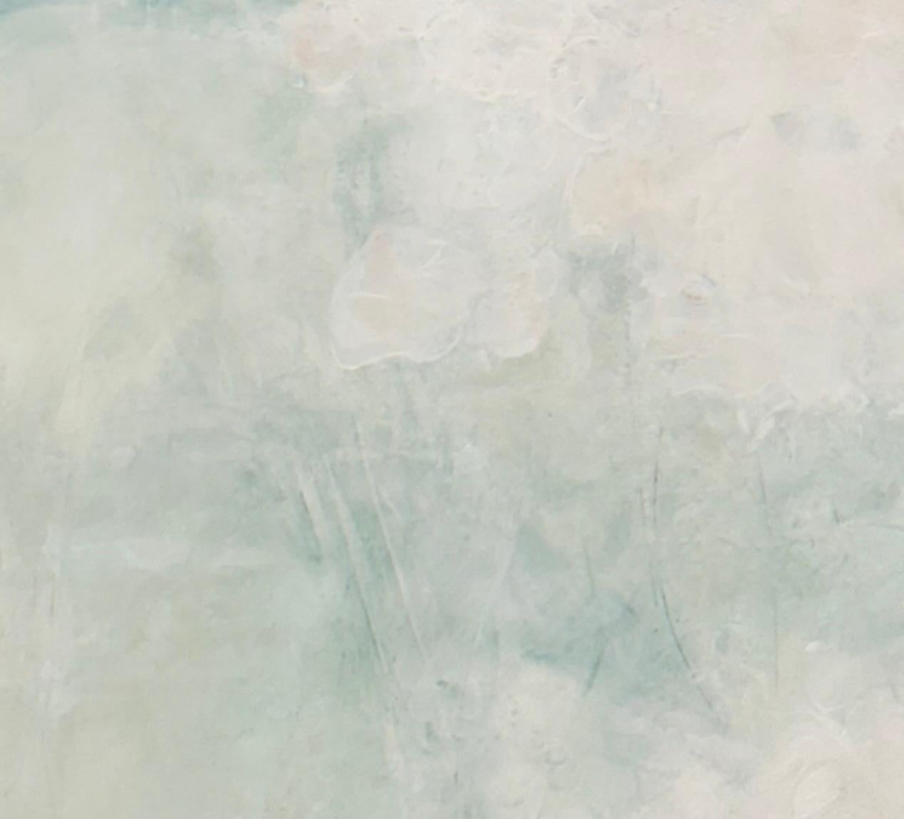 Weightless Presence, seafoam green, pink, soft, serene, atmospheric - Impressionnisme abstrait Painting par Juanita Bellavance 