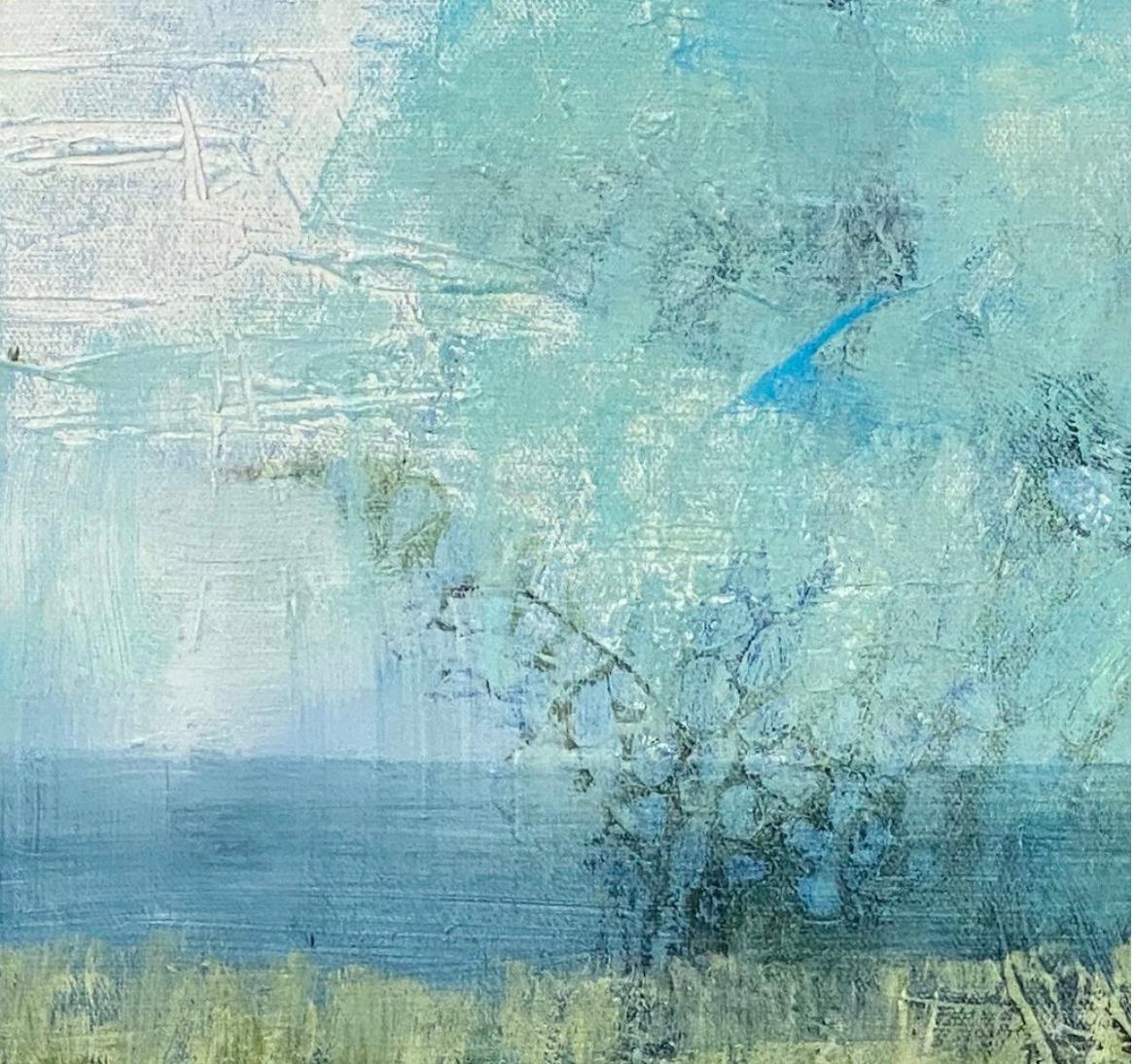 Where the marshes run low, abstract landscape, green and blue. Marshes - Painting by Juanita Bellavance 