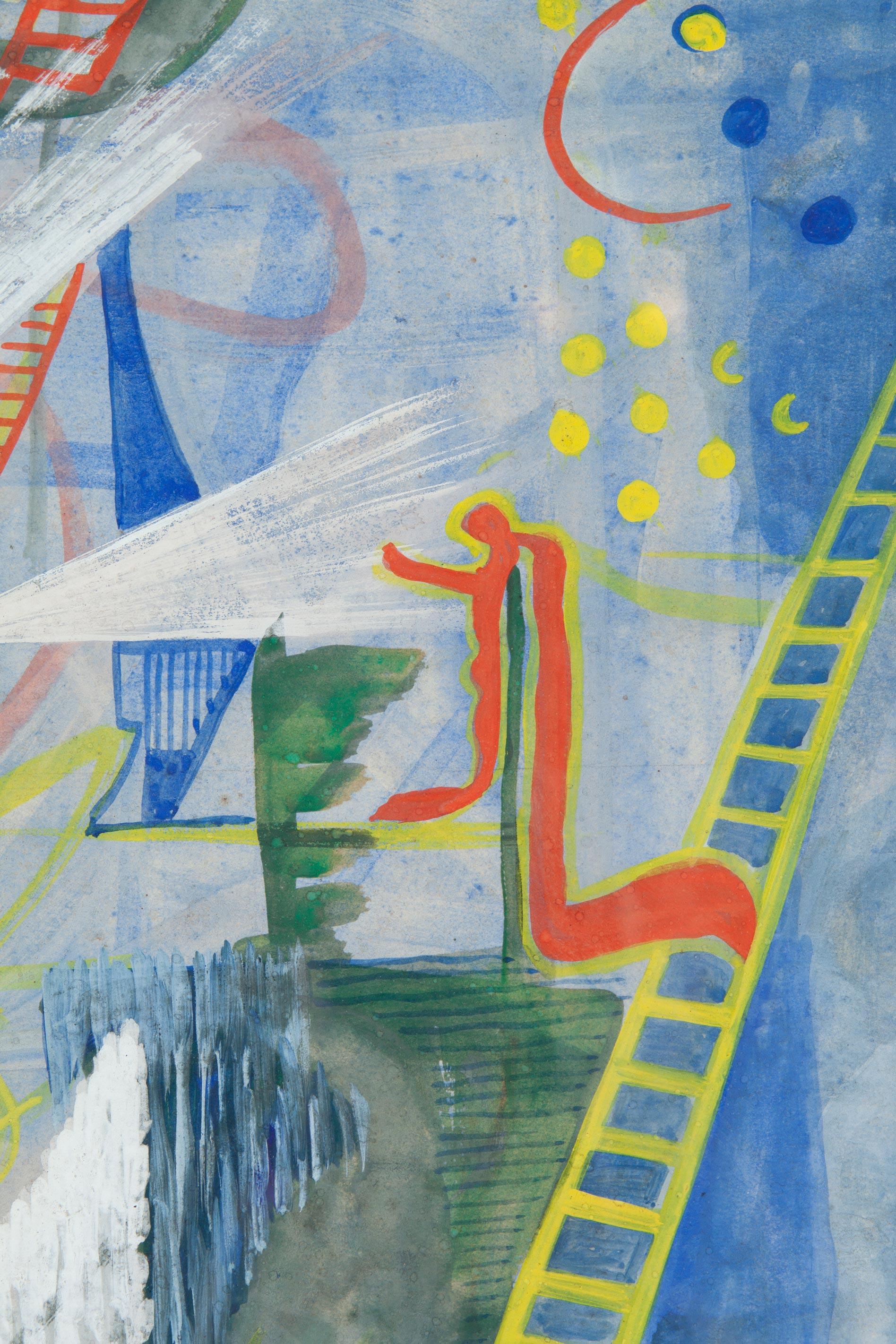 Study for Ladders - Gray Abstract Drawing by Juanita Guccione