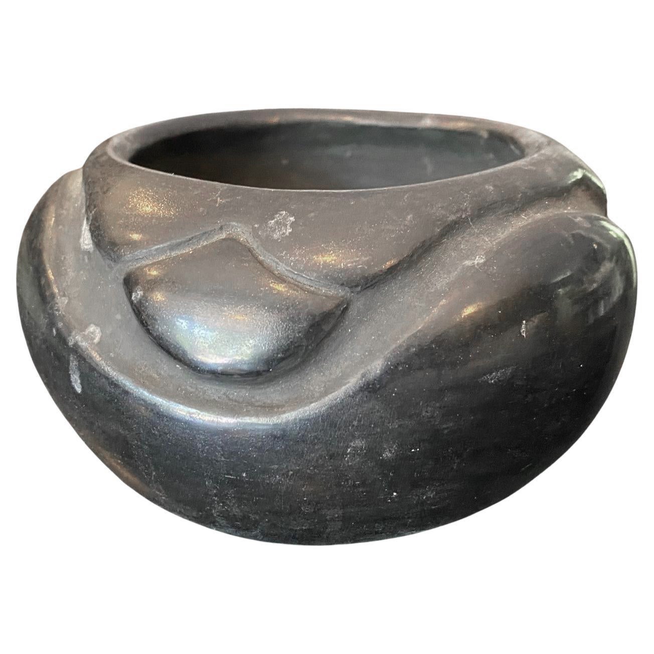 Juanita Montoya Pena signiert San Ildefonso Pueblo Blackware Keramik Schale Vase