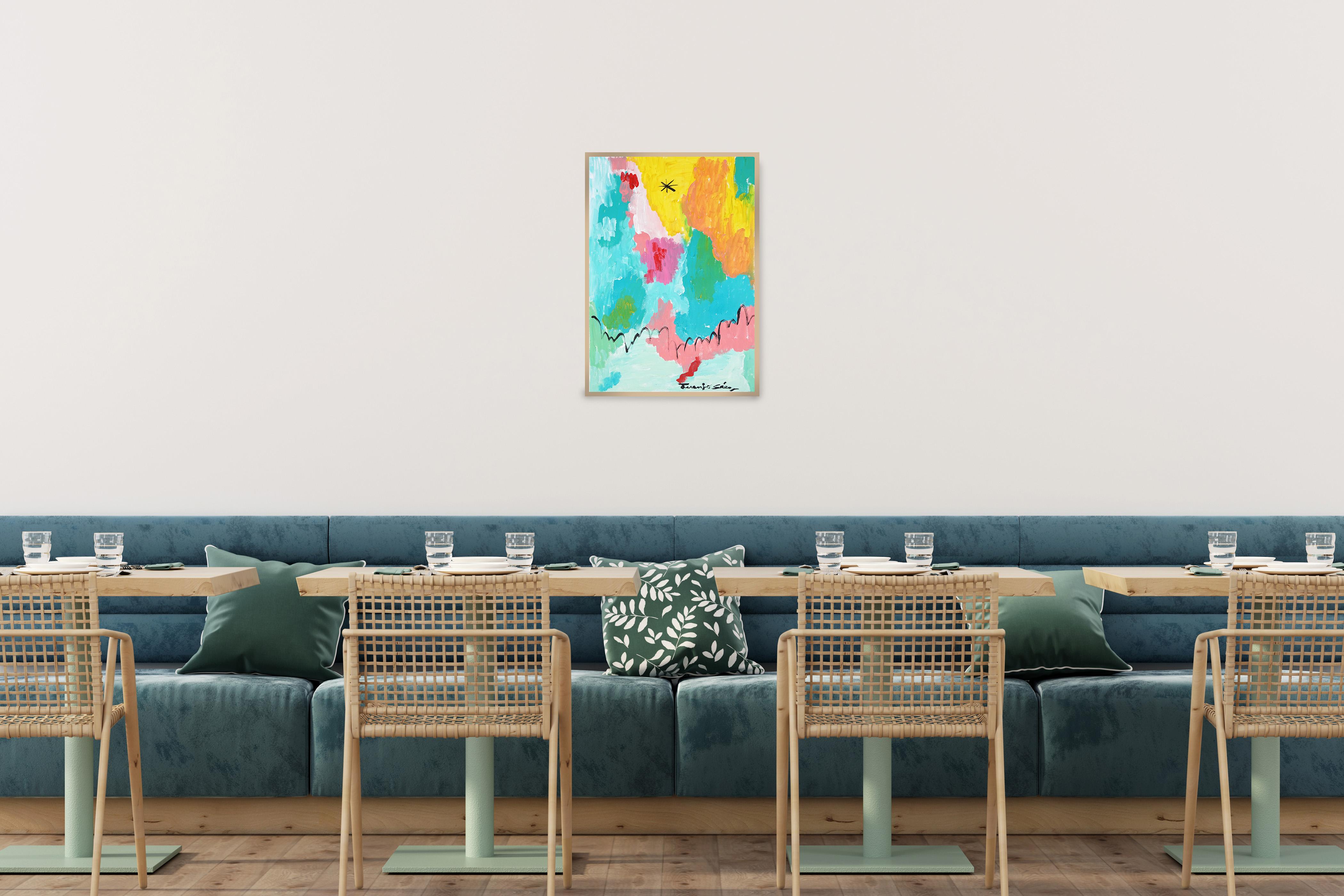 A Star in Your Path, Faux Naïf, Expressionistische Malerei in Vivid Tones auf Papier im Angebot 1