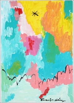 Una estrella en tu camino, Faux Naïf, Pintura expresionista en tonos vivos sobre papel