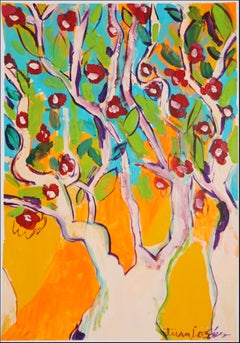 Juanjo Saez - Afternoon Light Through a Flowering Tree, Expressionist Landscape, Earth Tones Afternoon Light Through a Flowering Tree, Expressionist Landscape, Earth Tones