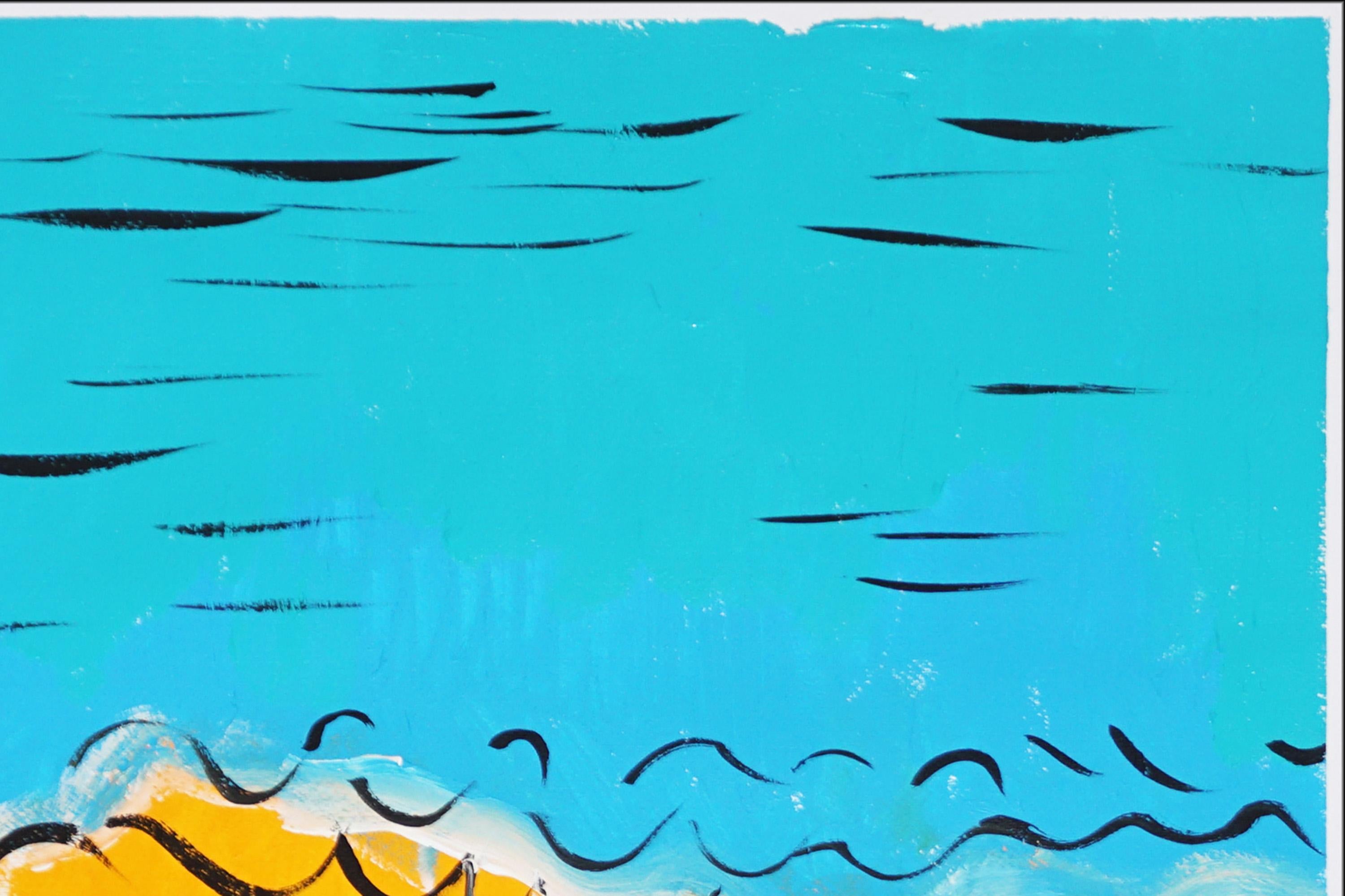 Beach and Coca-Cola, Abstract vs Figurative Painting, Mediterranean Seascape For Sale 2