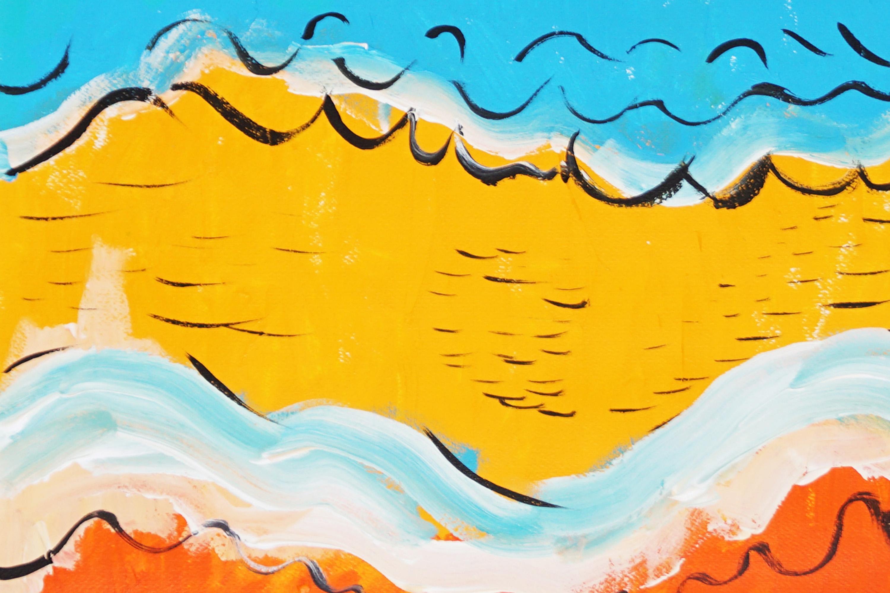 Beach and Coca-Cola, Abstract vs Figurative Painting, Mediterranean Seascape For Sale 3