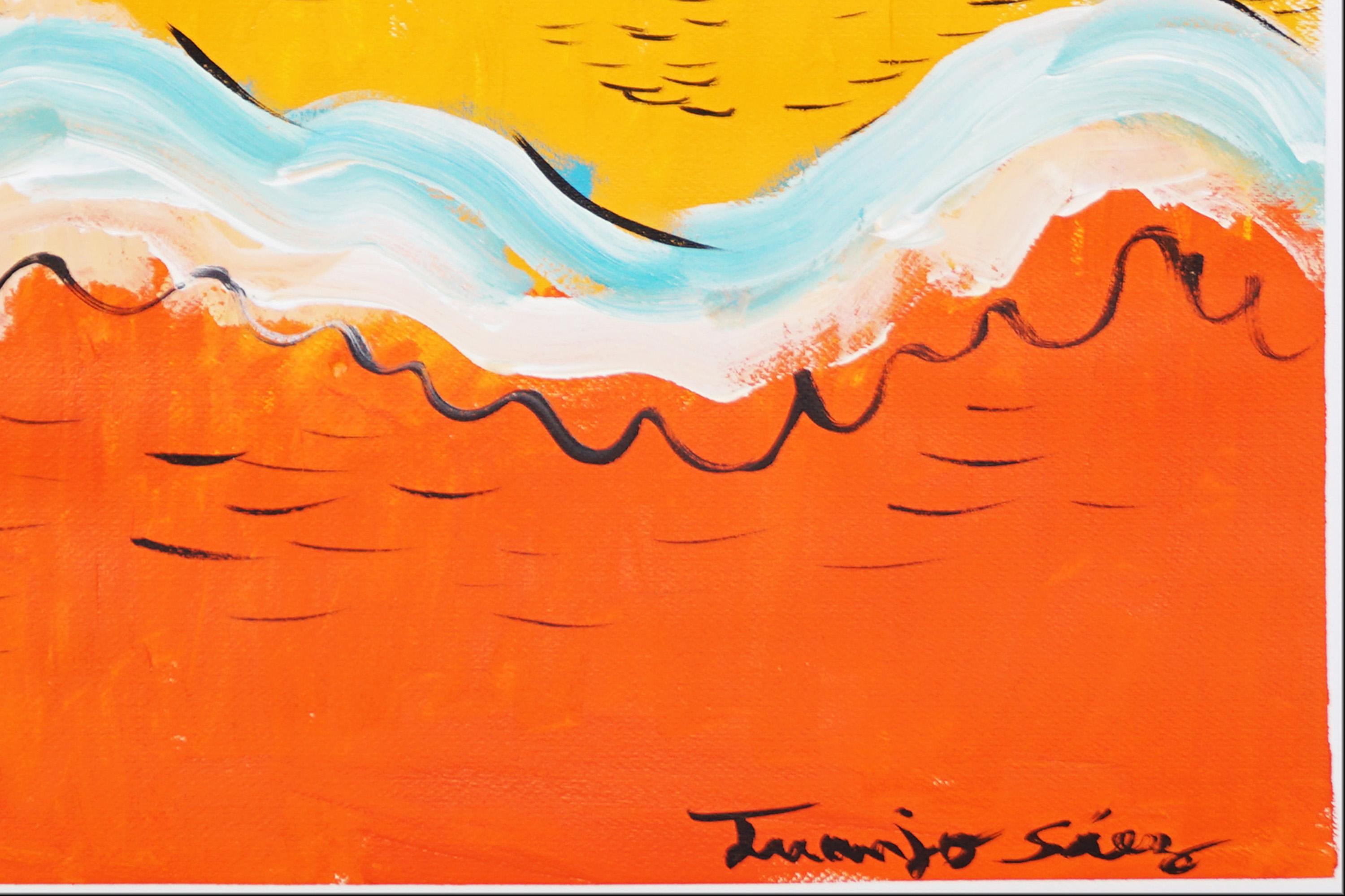 Beach and Coca-Cola, Abstract vs Figurative Painting, Mediterranean Seascape For Sale 4