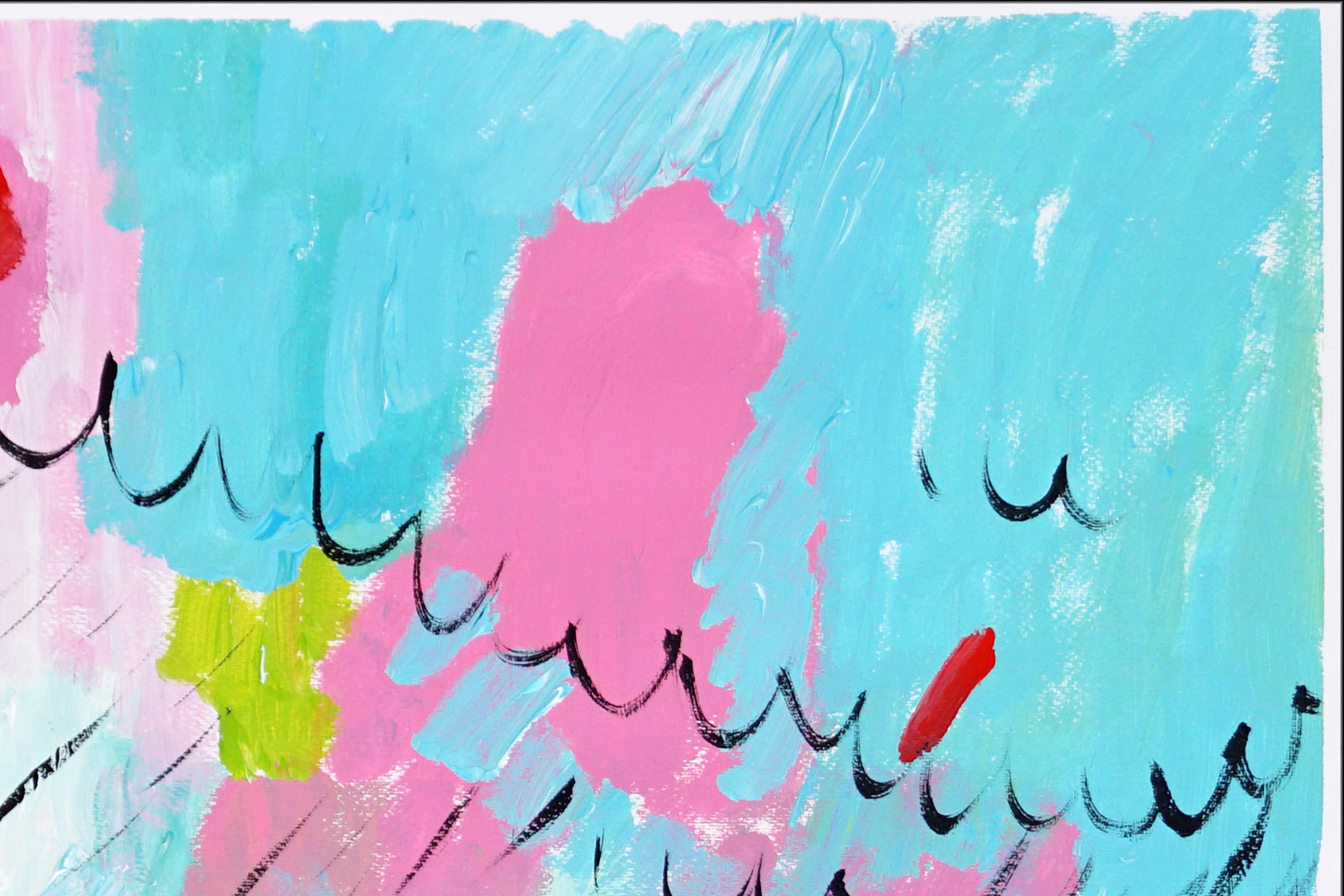Brainstorming, Vivid Tones Abstrakte Landschaft, Vigorous Pinselstriche auf Papier (Grau), Landscape Painting, von Juanjo Saez