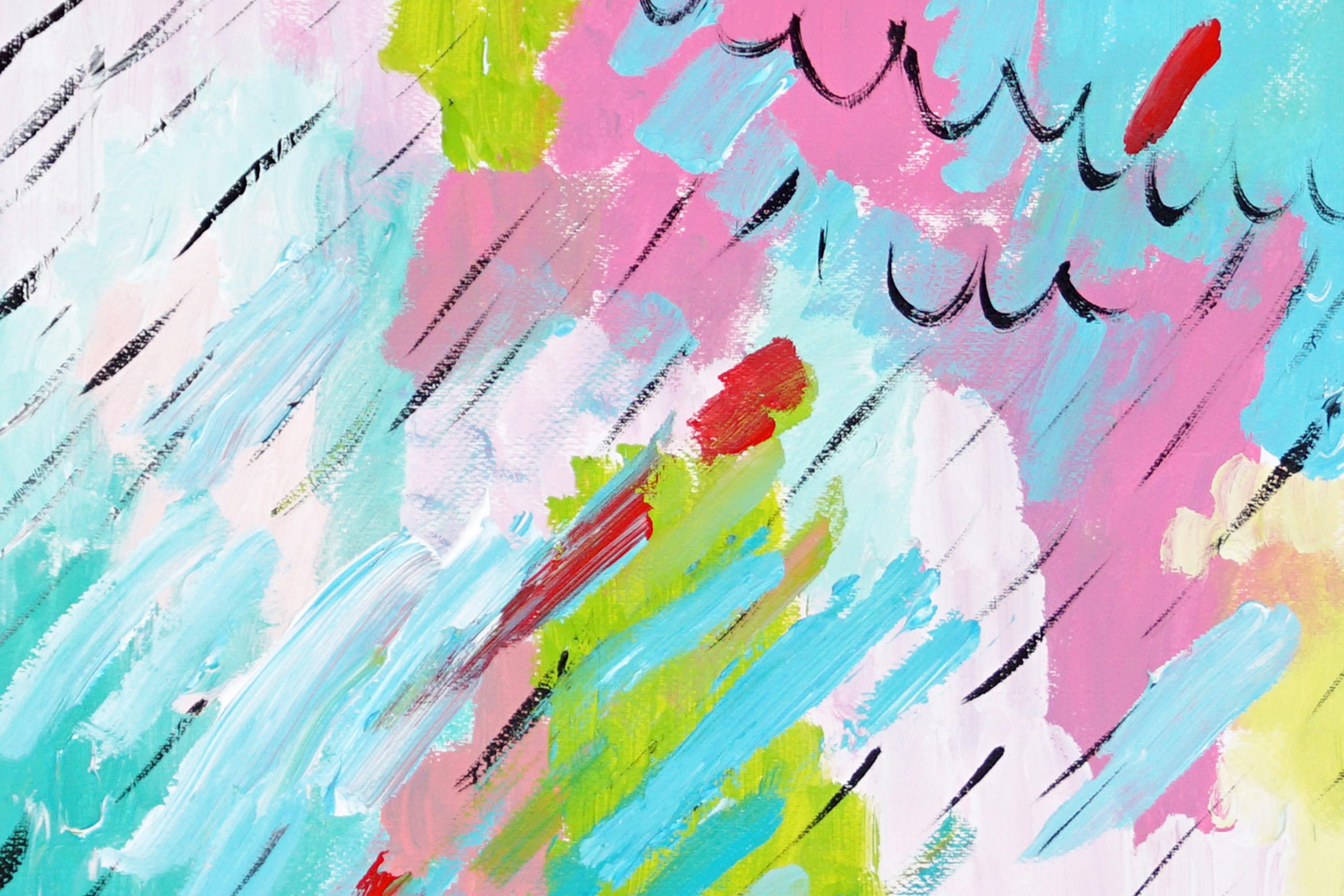 Brainstorming, Vivid Tones Abstrakte Landschaft, Vigorous Pinselstriche auf Papier im Angebot 1