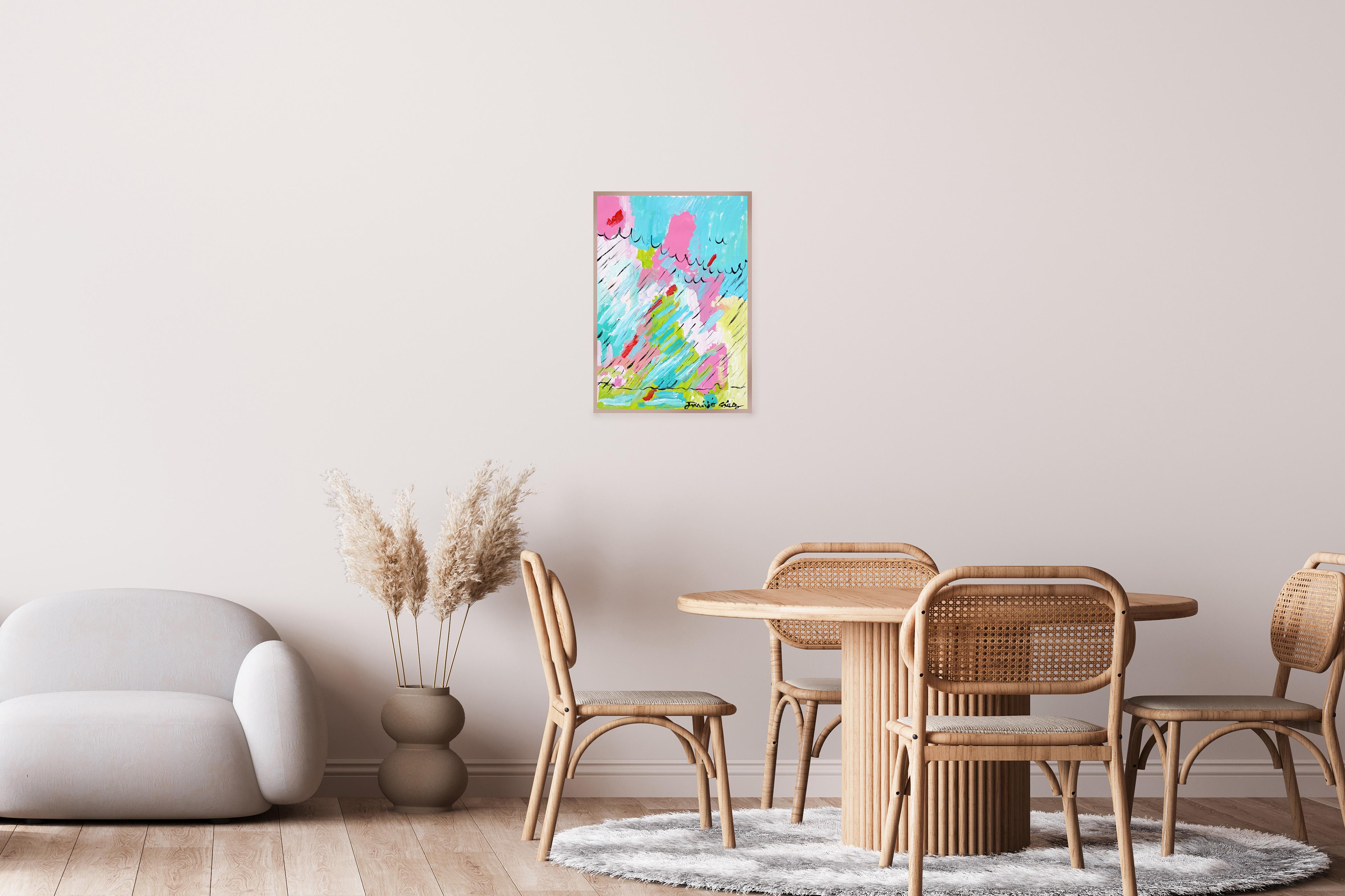 Brainstorming, Vivid Tones Abstrakte Landschaft, Vigorous Pinselstriche auf Papier im Angebot 2