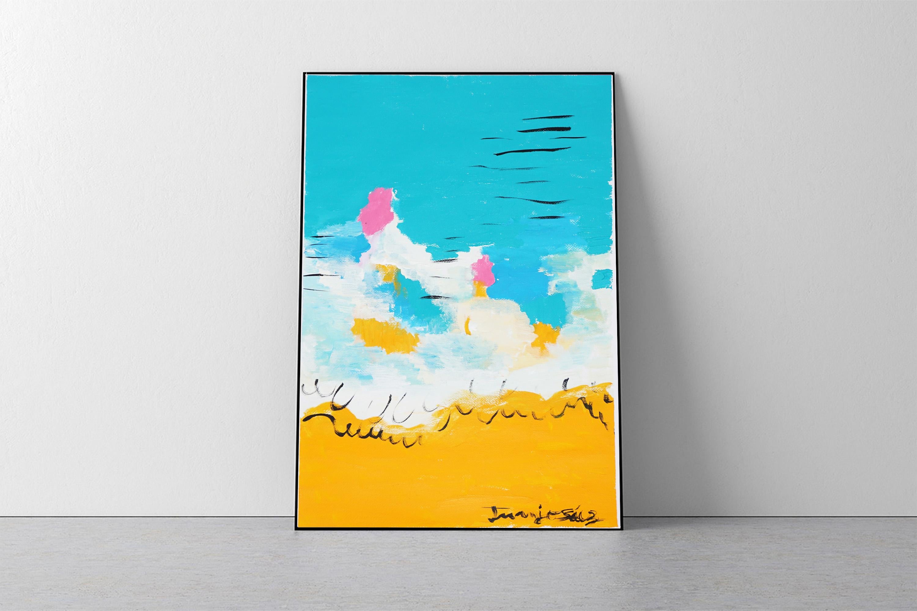 Bright Spots on The Rock, Mediterranean Seascape, Post Impressionist Painting - Orange Landscape Painting by Juanjo Saez