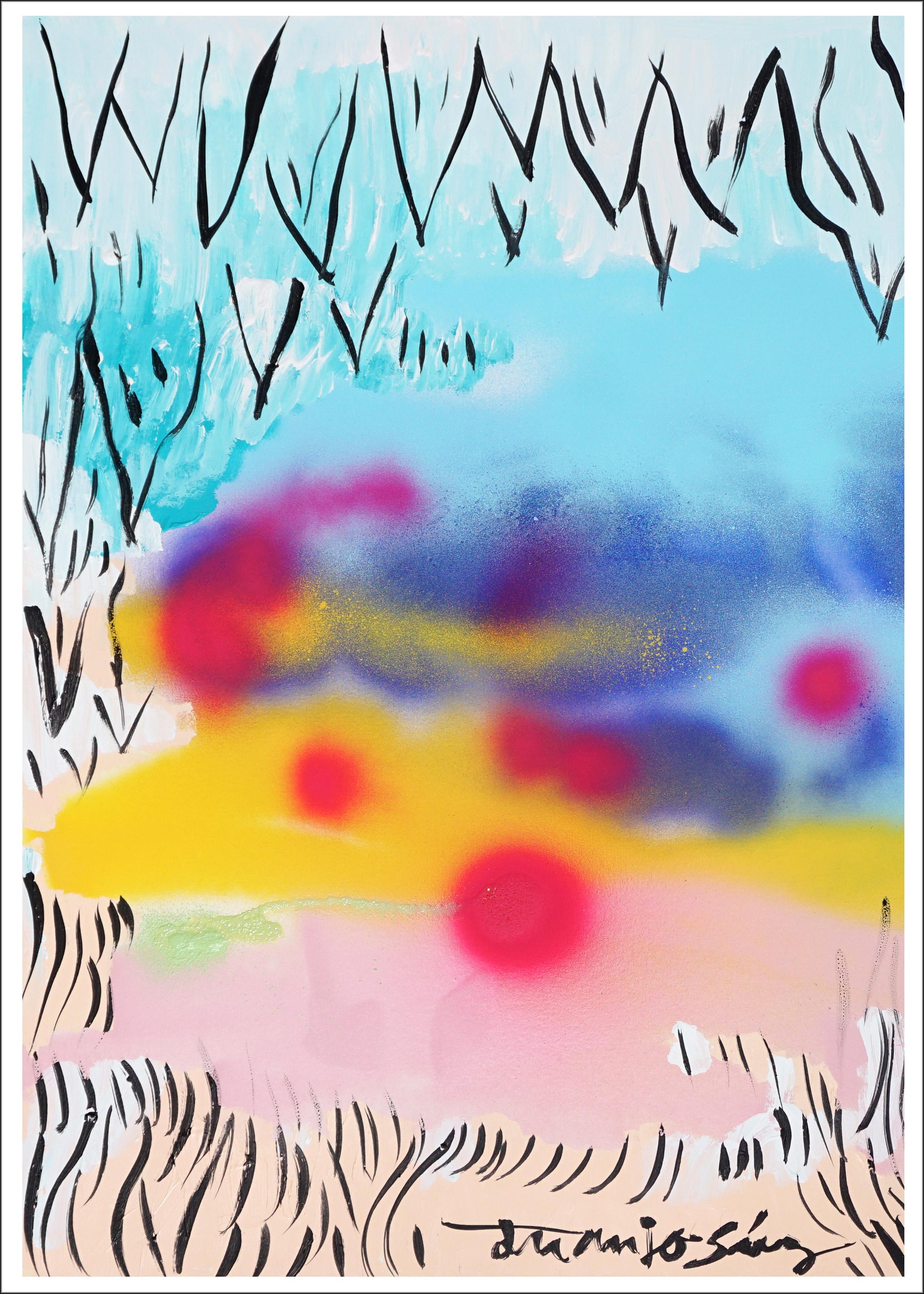 Bubbles Between Clouds, Contemporary Triptych Painting, Expressive Landscape For Sale 1