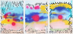 Bubbles Between Clouds, Contemporary Triptych Painting, Expressive Landscape