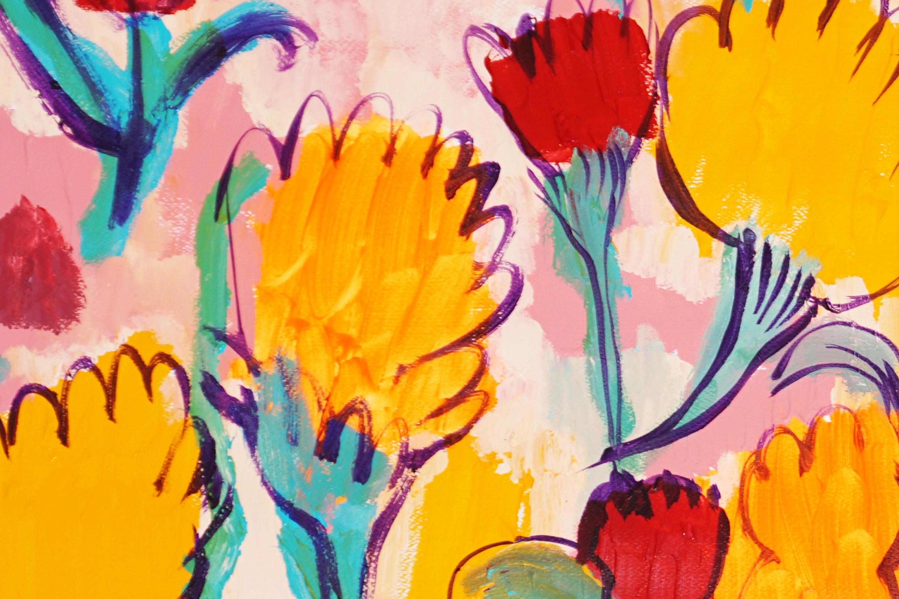 Fiori per Melissa, dittico di bouquet dai toni della terra, Faux Naïf, su carta, giallo in vendita 2