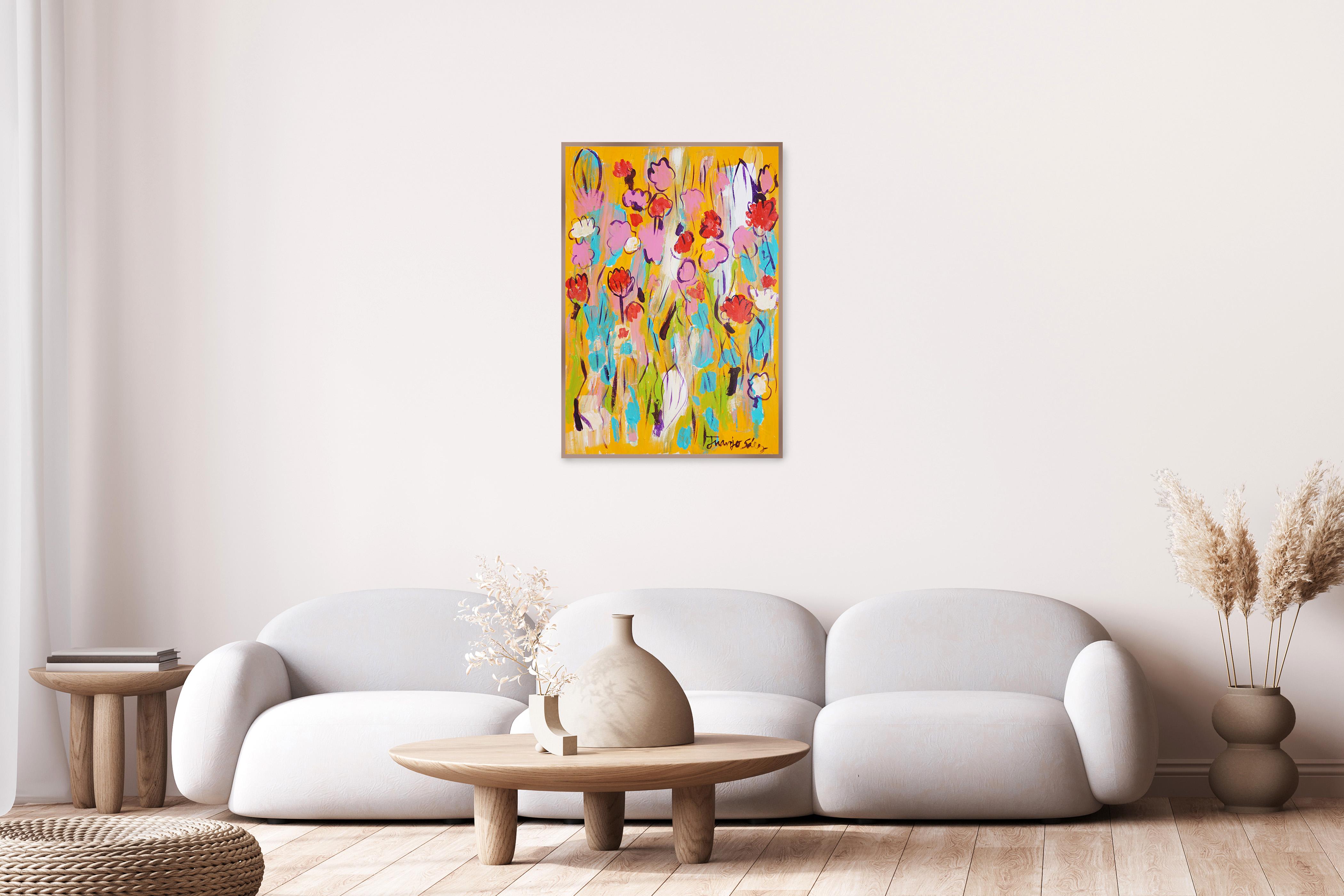 Flowers in the Field, Wild Flowers in Pink & Red, Expressionist Gestures, Paper For Sale 3