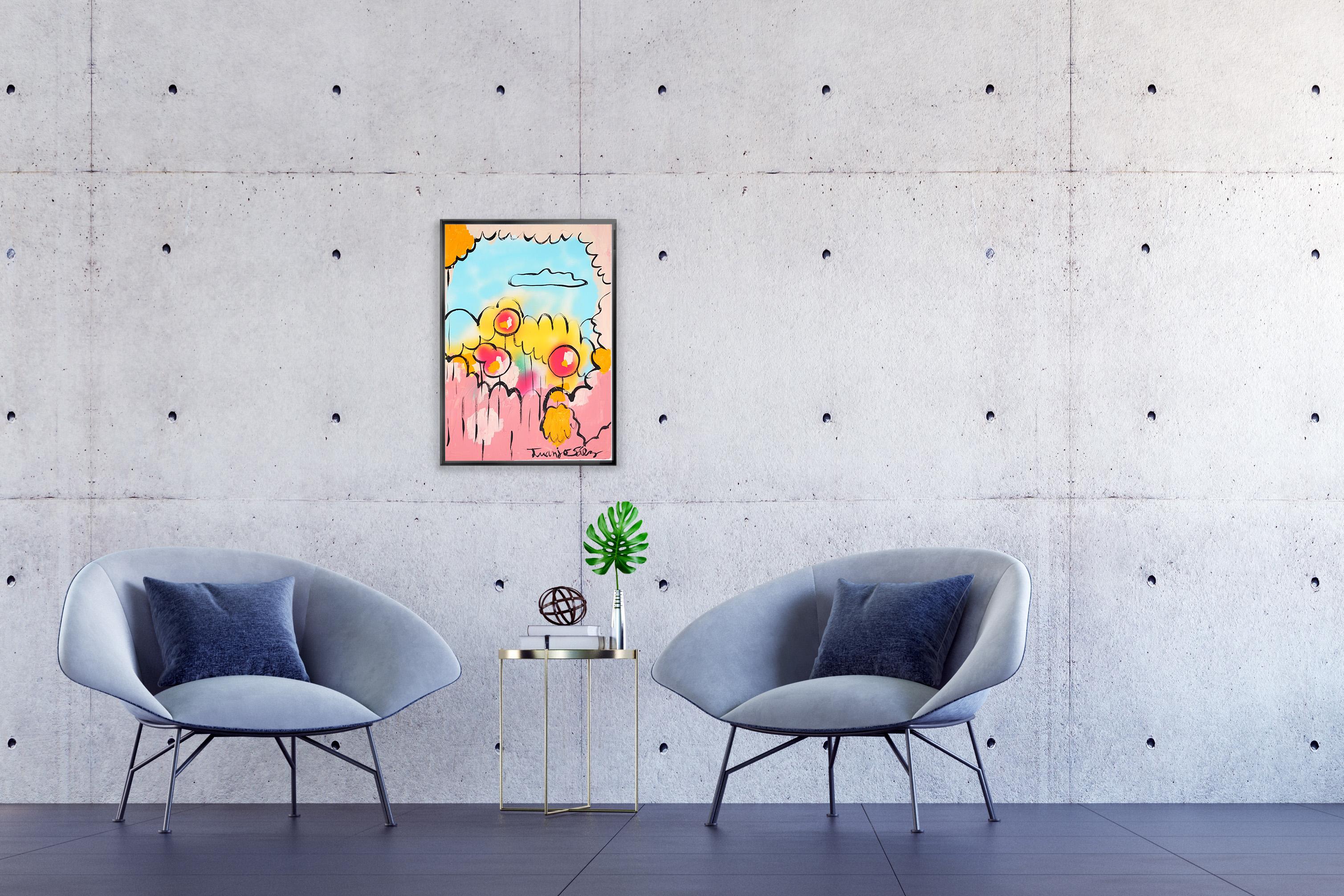 Landscape with Lollipops, Contemporary Painting, Expressive Landscape on Paper For Sale 1