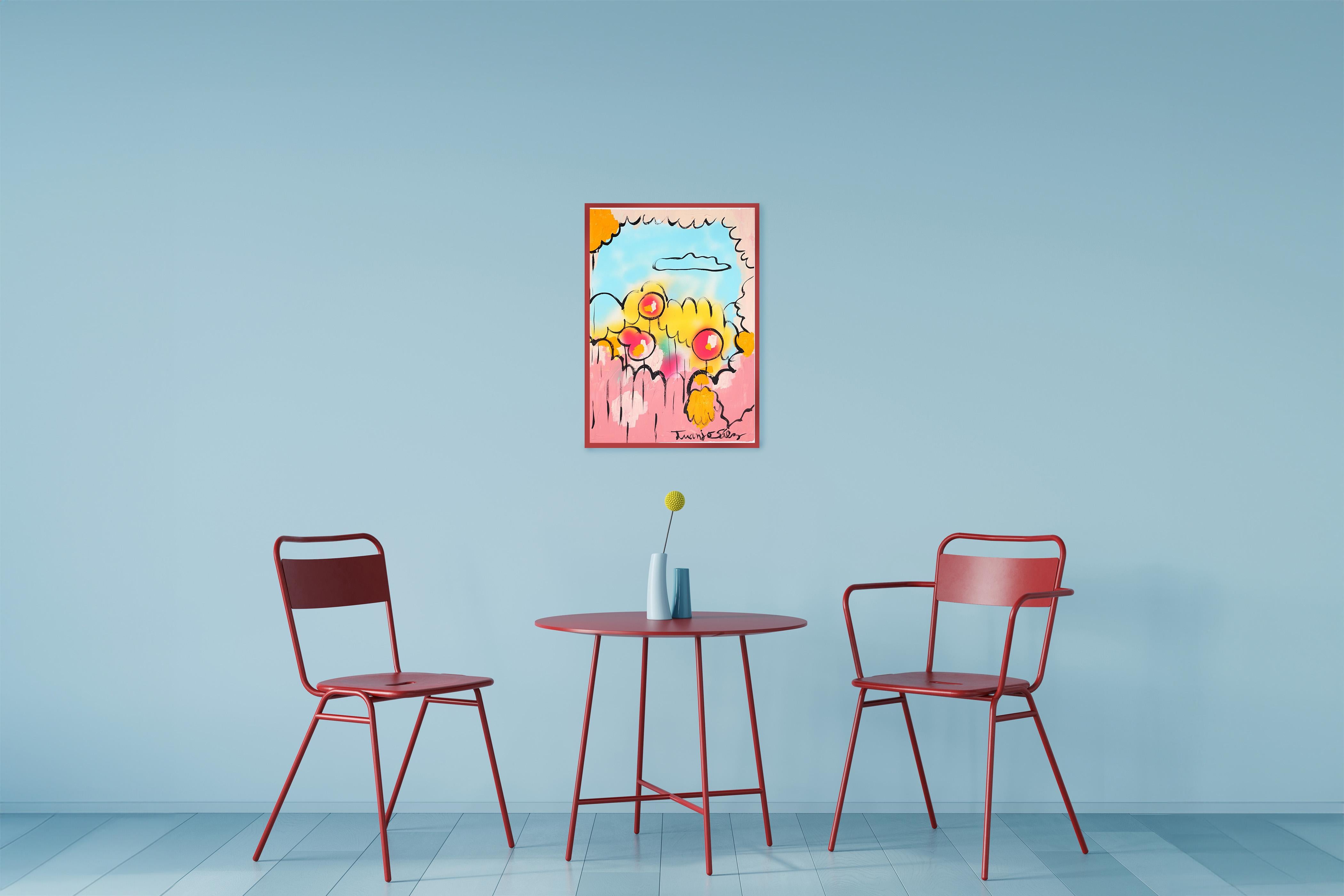 Landscape with Lollipops, Contemporary Painting, Expressive Landscape on Paper For Sale 2