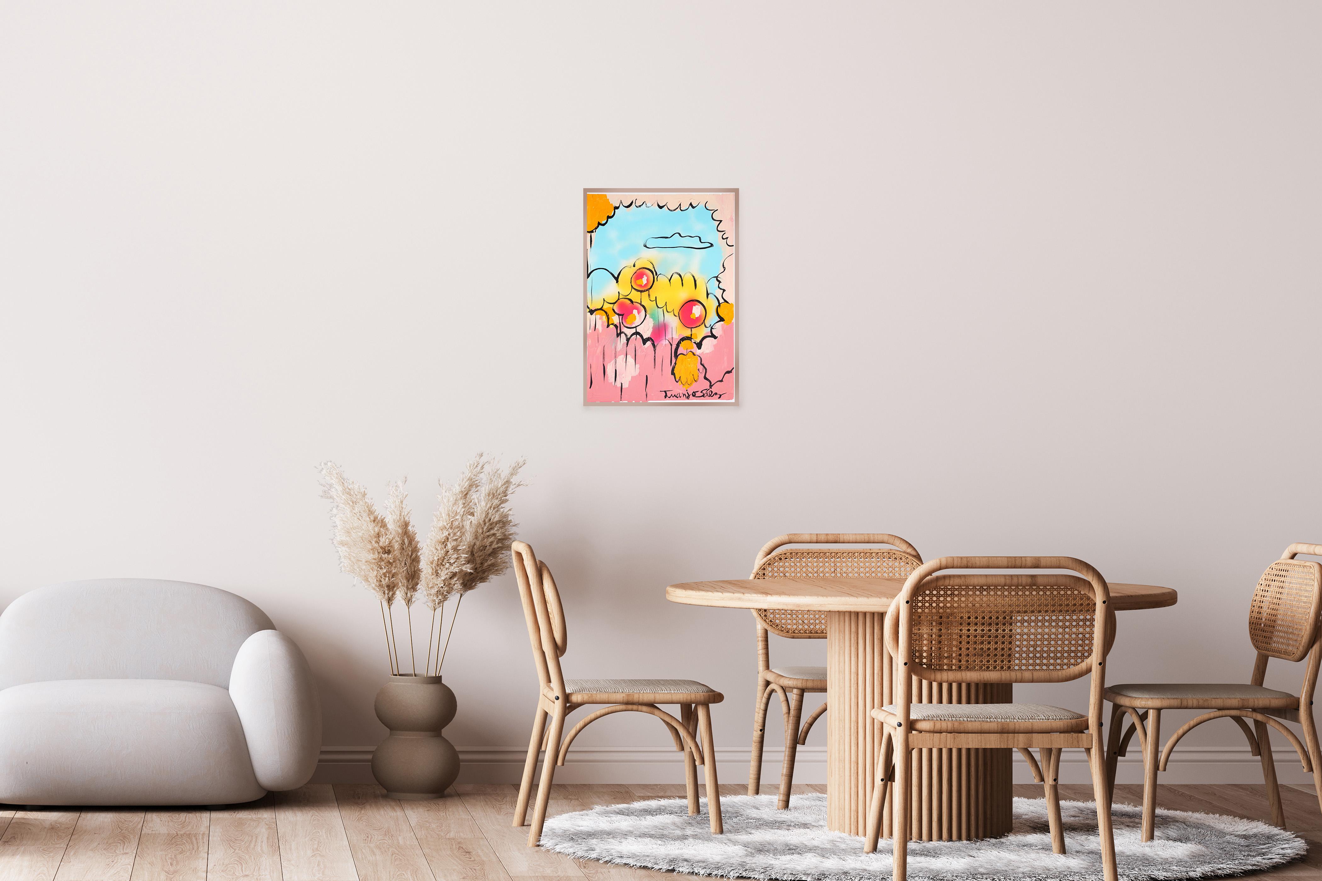 Landscape with Lollipops, Contemporary Painting, Expressive Landscape on Paper For Sale 3