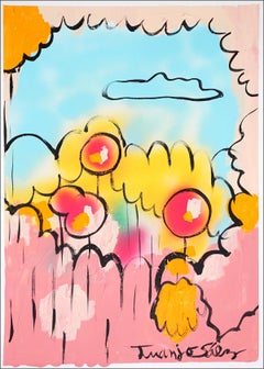 Landscape with Lollipops, Contemporary Painting, Expressive Landscape on Paper