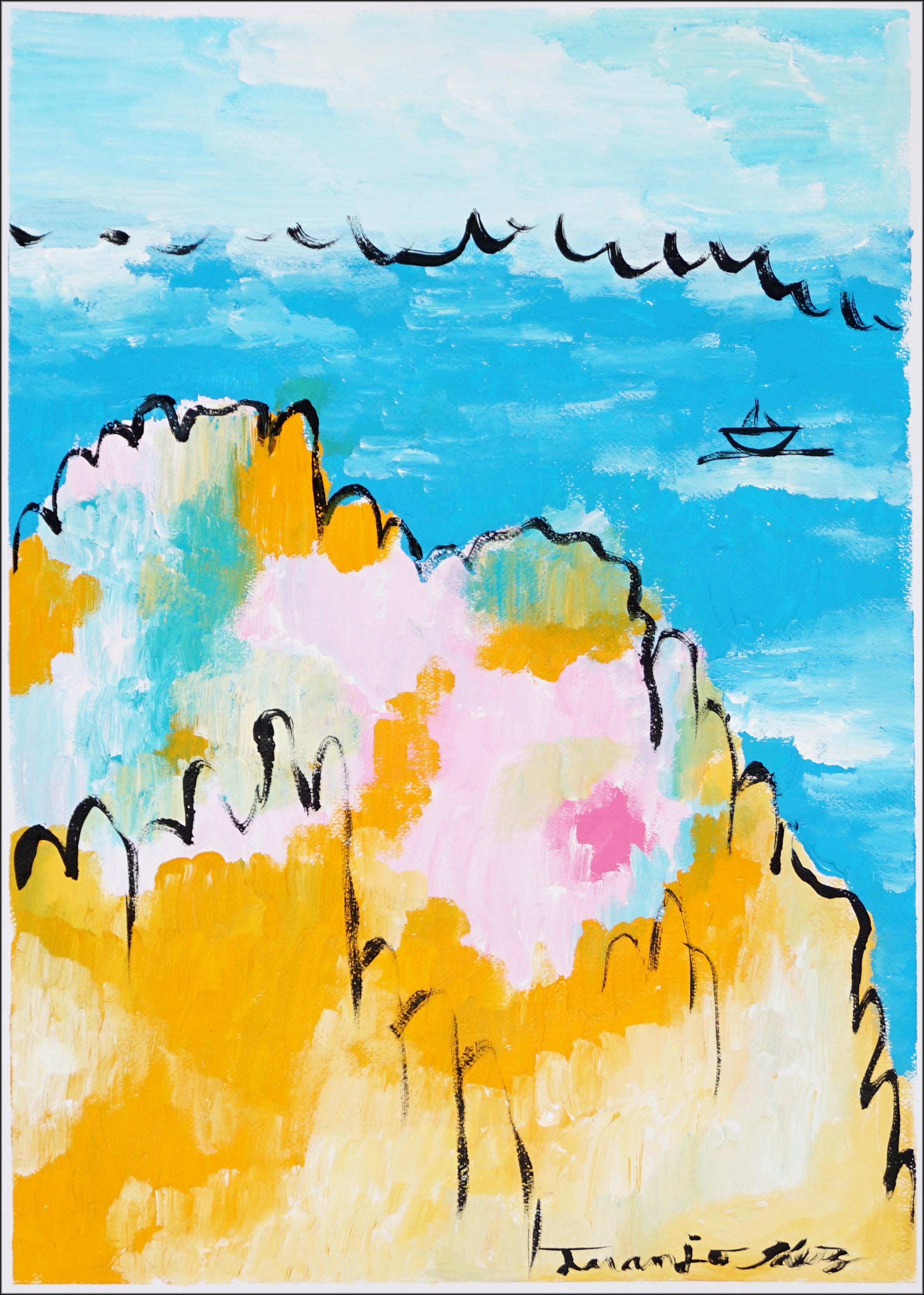 Mediterráneo, Paisaje marino abstracto vs figurativo, Pintura costera, Faux Naïf 2025