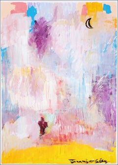 Mondlicht, Impressionistische Landschaft in Pastelltönen, Vivid Pinselstriche, Papier