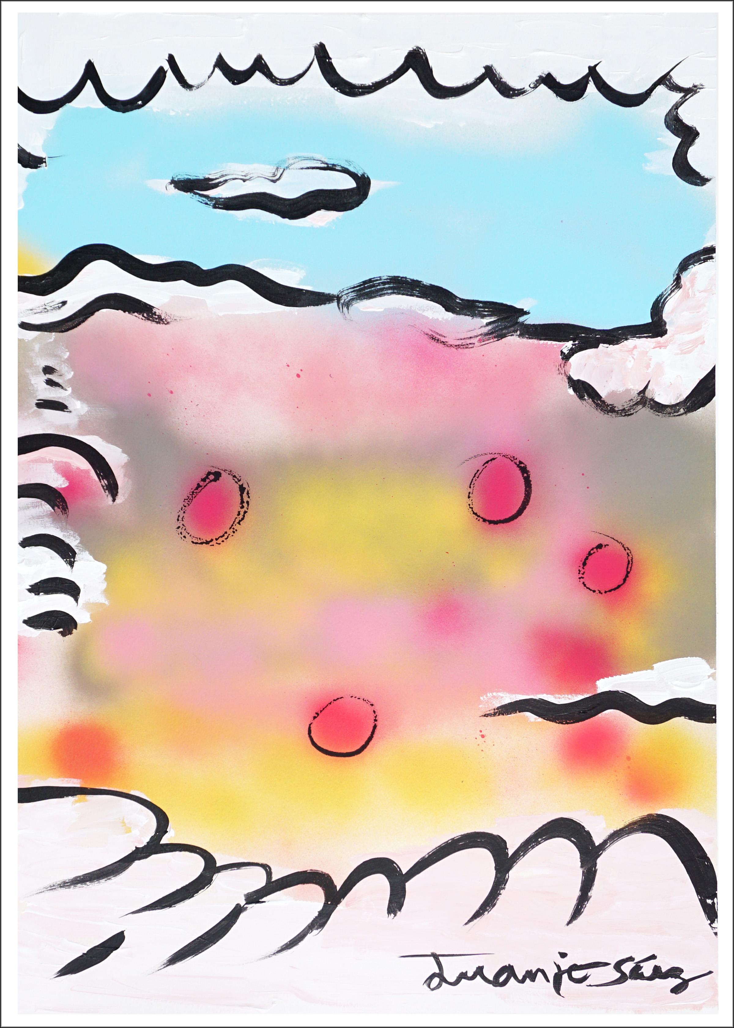 Mohnblumen über Grau, Zeitgenössisches Triptychon, Ausdrucksvolle Landschaft, Papier (Beige), Landscape Painting, von Juanjo Saez