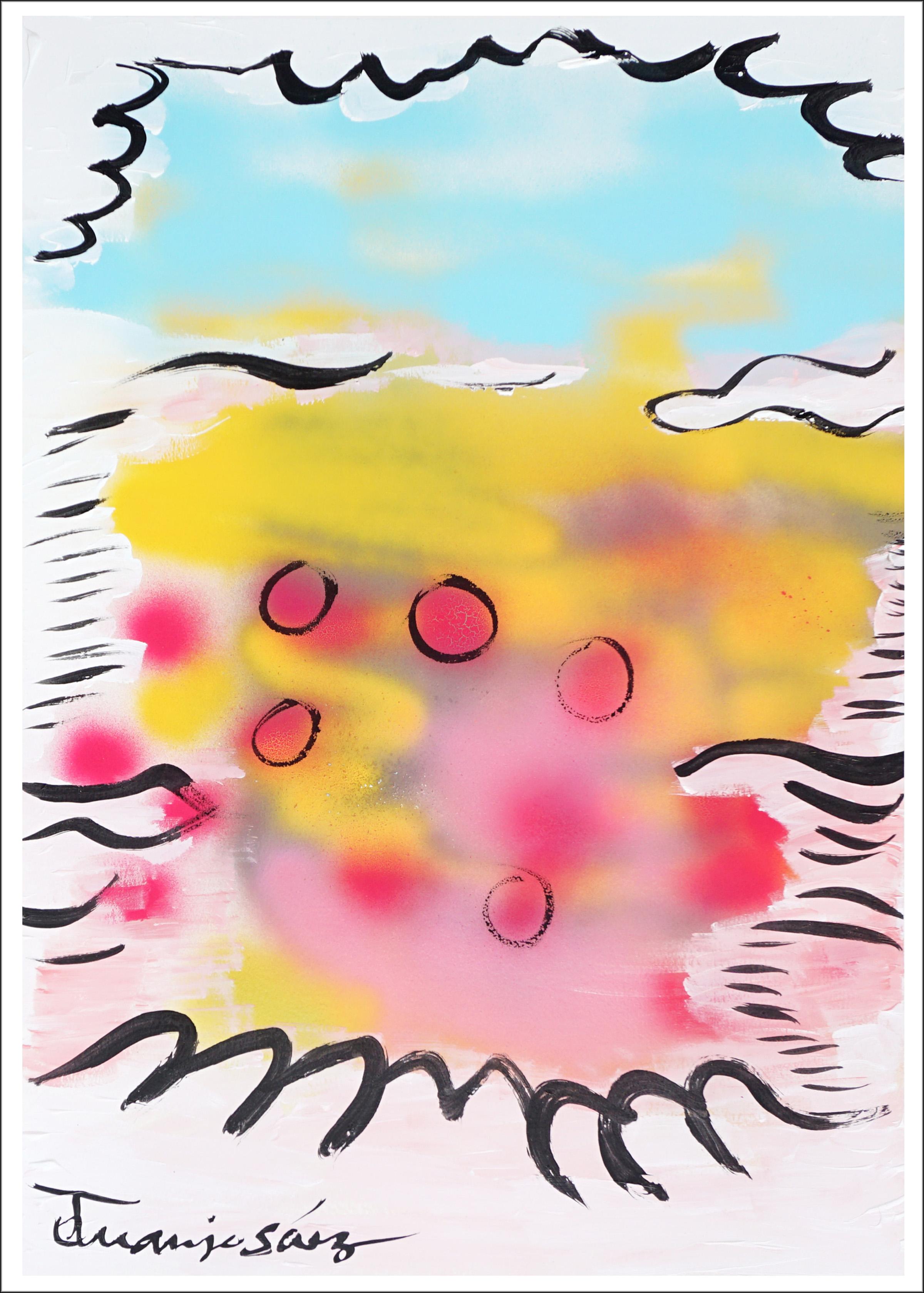 Poppies Over Gray ist ein lebhaftes Triptychon von Juanjo Sáez, das Abstraktion und lyrische Geste miteinander verbindet. Schichten von Sprühfarbe und Pinselstrichen schaffen eine traumhafte Landschaft, in der kühne rote Kugeln vor wechselnden