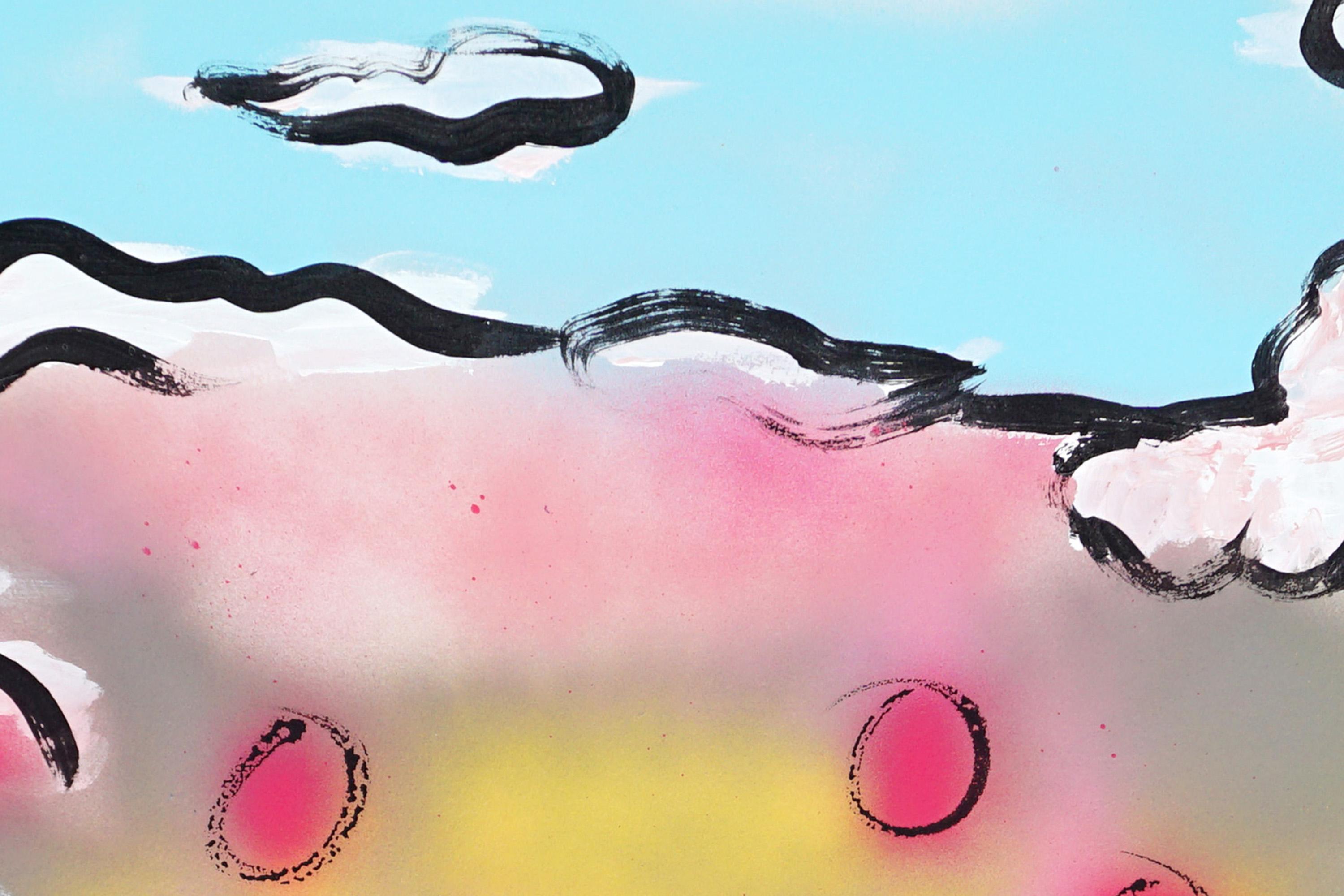 Mohnblumen über Grau, Zeitgenössisches Triptychon, Ausdrucksvolle Landschaft, Papier im Angebot 3