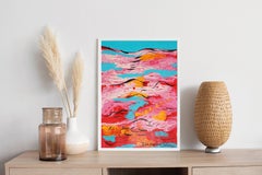 Red Sea, Abstract Seascape in Red and Blue, Waves, Gestual Painting on Paper