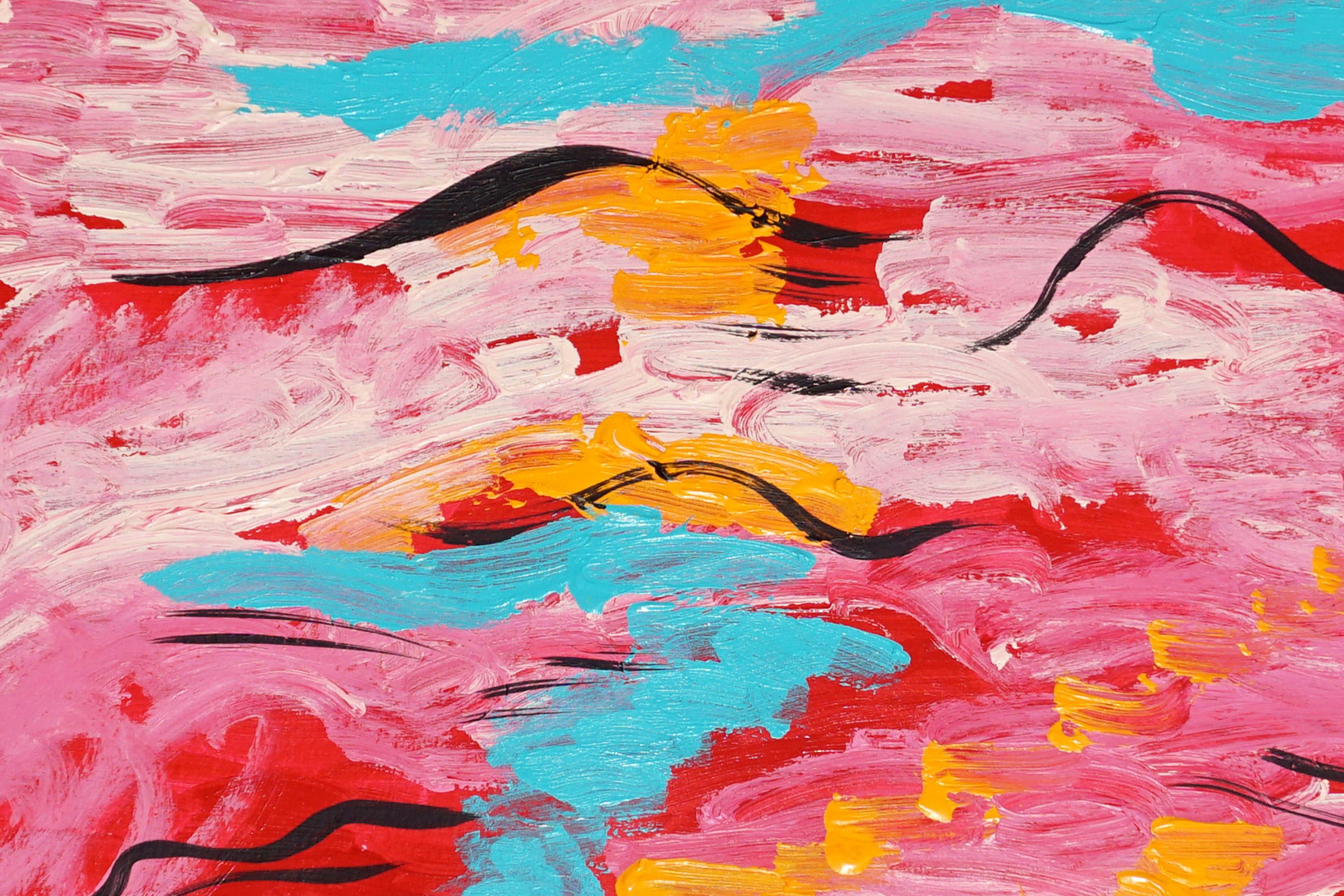 Red Sea, Abstract Seascape in Red and Blue, Waves, Gestual Painting on Paper For Sale 1