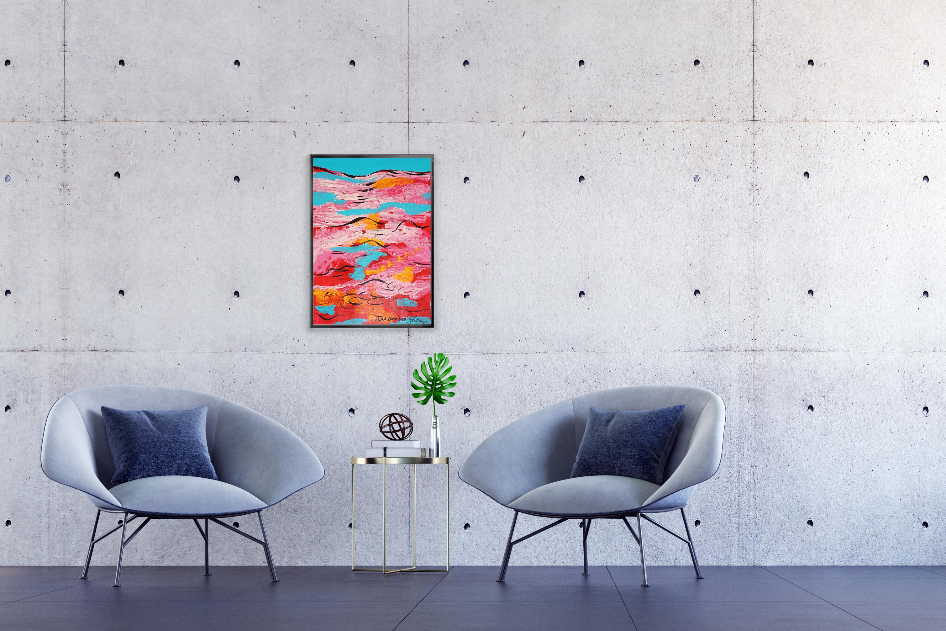 Red Sea, Abstract Seascape in Red and Blue, Waves, Gestual Painting on Paper For Sale 2