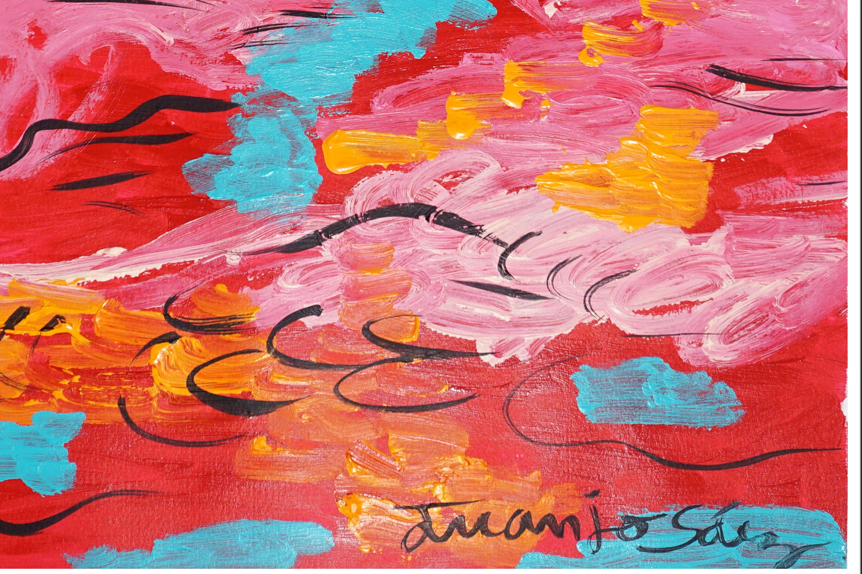Red Sea, Abstract Seascape in Red and Blue, Waves, Gestual Painting on Paper For Sale 3