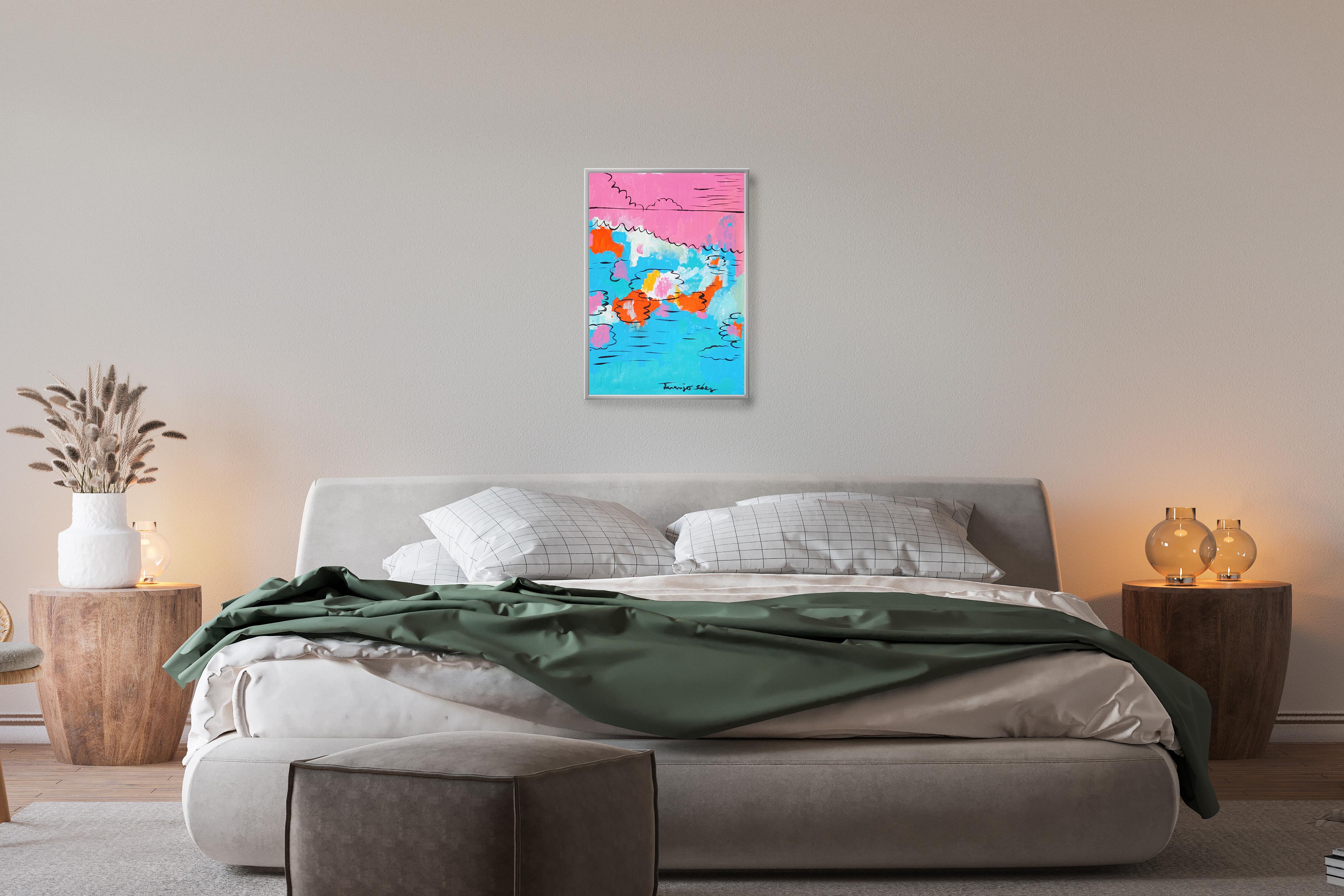 This is a beautiful expressionist style drawing by Juanjo Saez. Juanjo's pictorial work is an exploration of color, texture, and movement, creating vibrant compositions that capture the essence of everyday life with a deeply personal look. Inspired