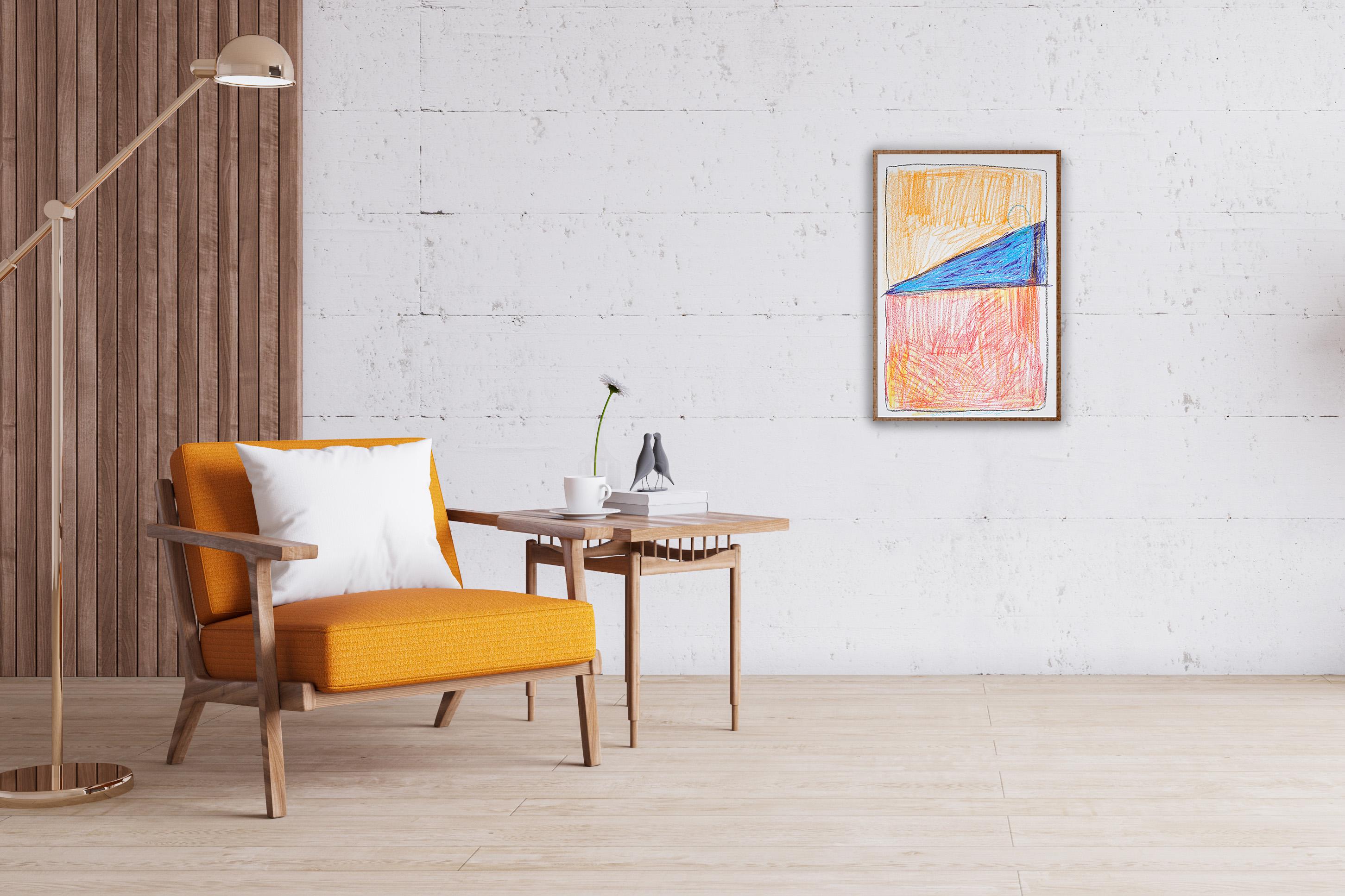 Wooden Architecture, Abstract Geometric Totem in Primary Tones, Expressionist - Painting by Juanjo Saez